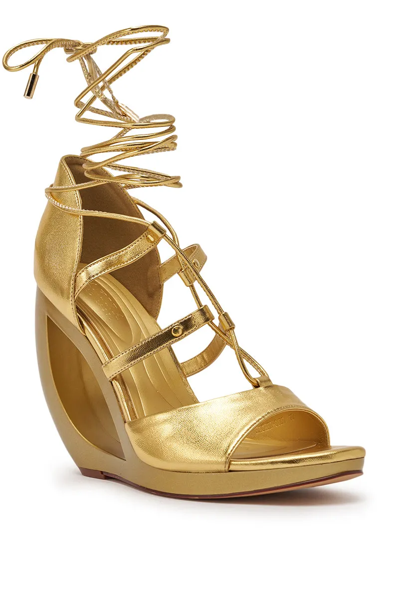AKIRA GOLD RACHNA GOLD WEDGE OPEN TOE SANDAL sold by AKIRA product image thumbnail 5
