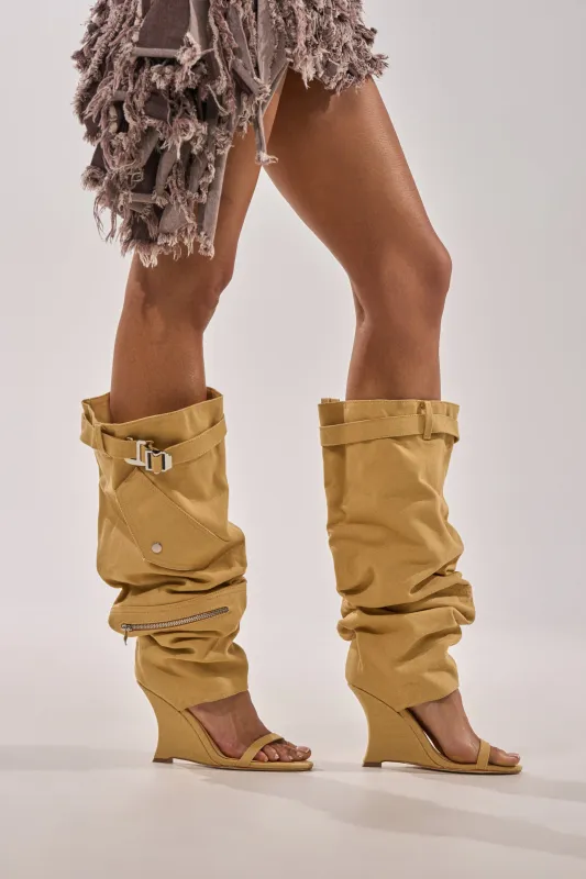 AZALEA WANG ANOUK KHAKI SPORT WEDGE BOOT sold by AKIRA