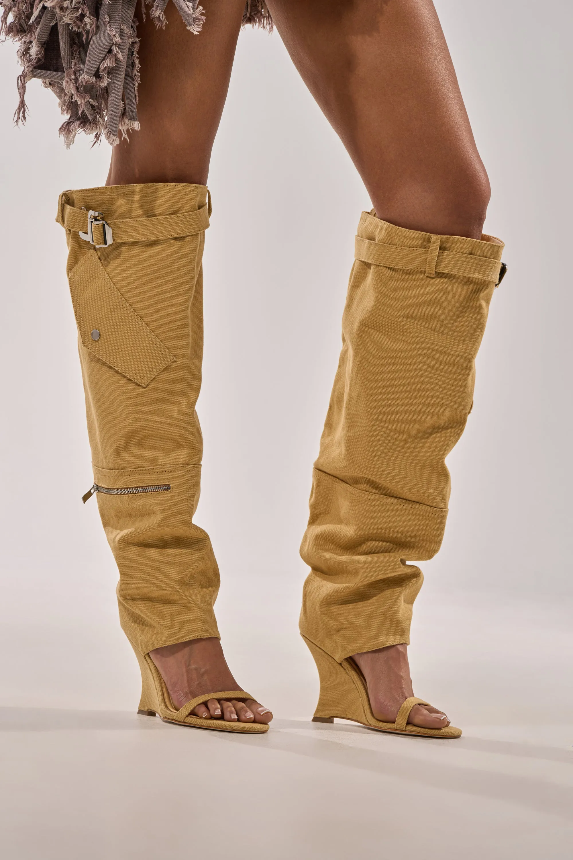 AZALEA WANG ANOUK KHAKI SPORT WEDGE BOOT sold by AKIRA product image thumbnail 3