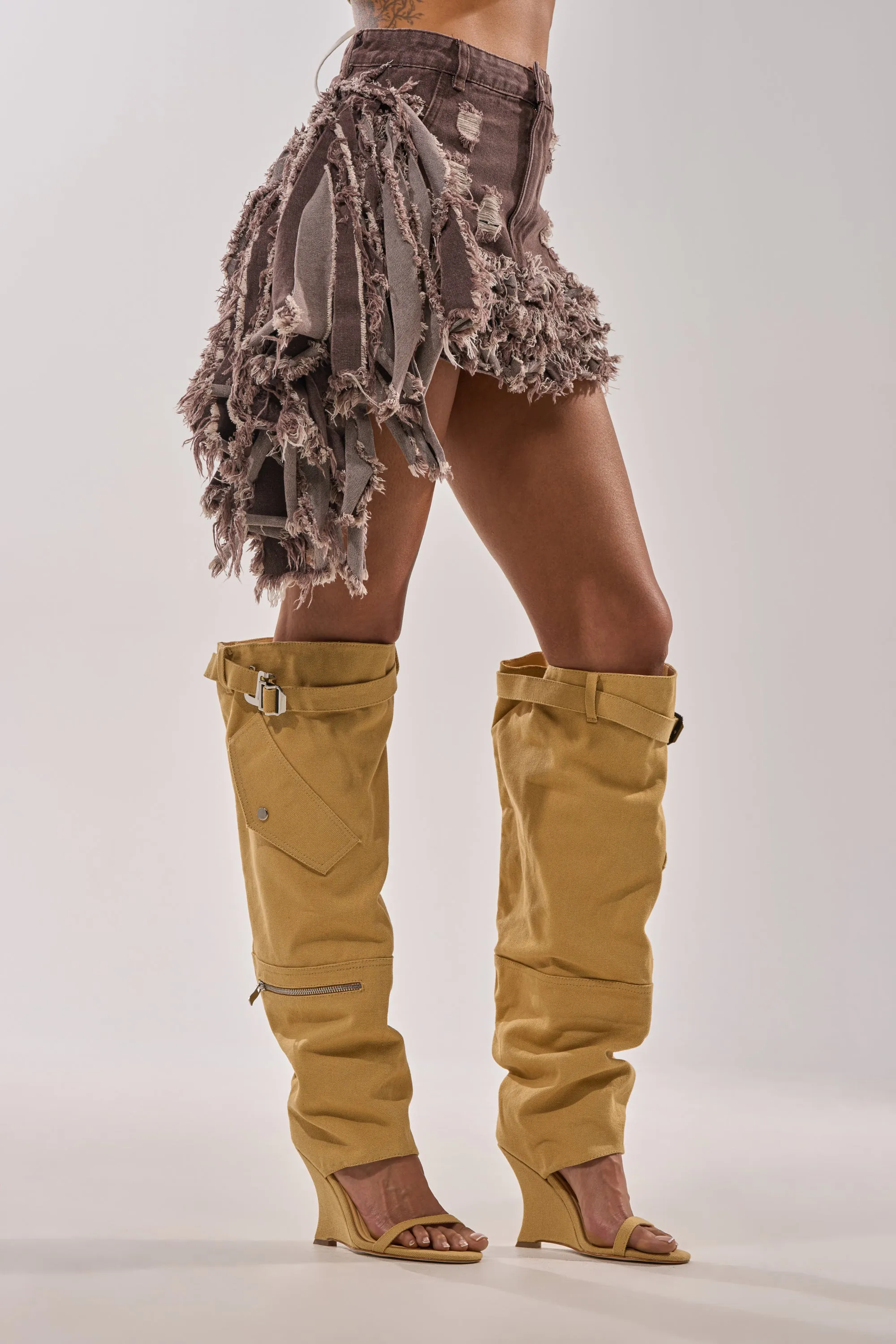 AZALEA WANG ANOUK KHAKI SPORT WEDGE BOOT sold by AKIRA product image thumbnail 2