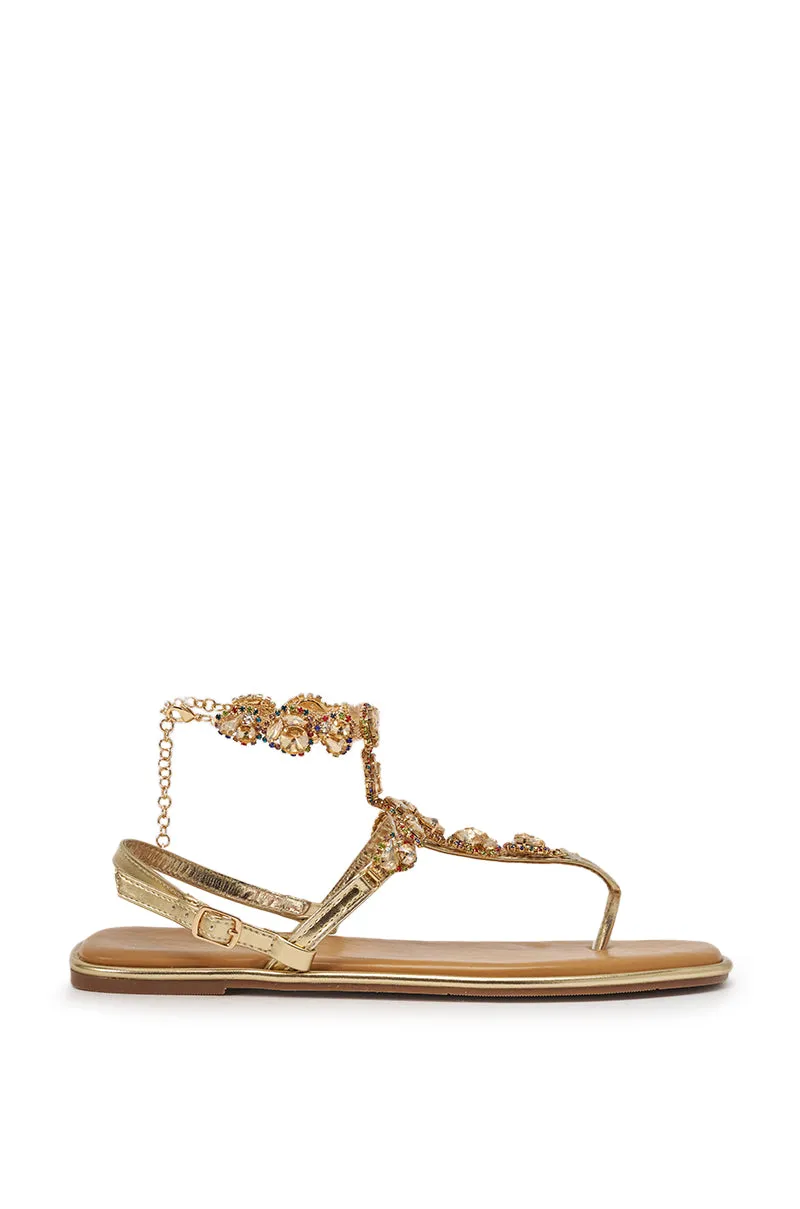 AZALEA WANG LOSKI GOLD METALLIC RHINESTONE EMBELLISHED FLAT STRAP SANDAL sold by AKIRA product image thumbnail 3