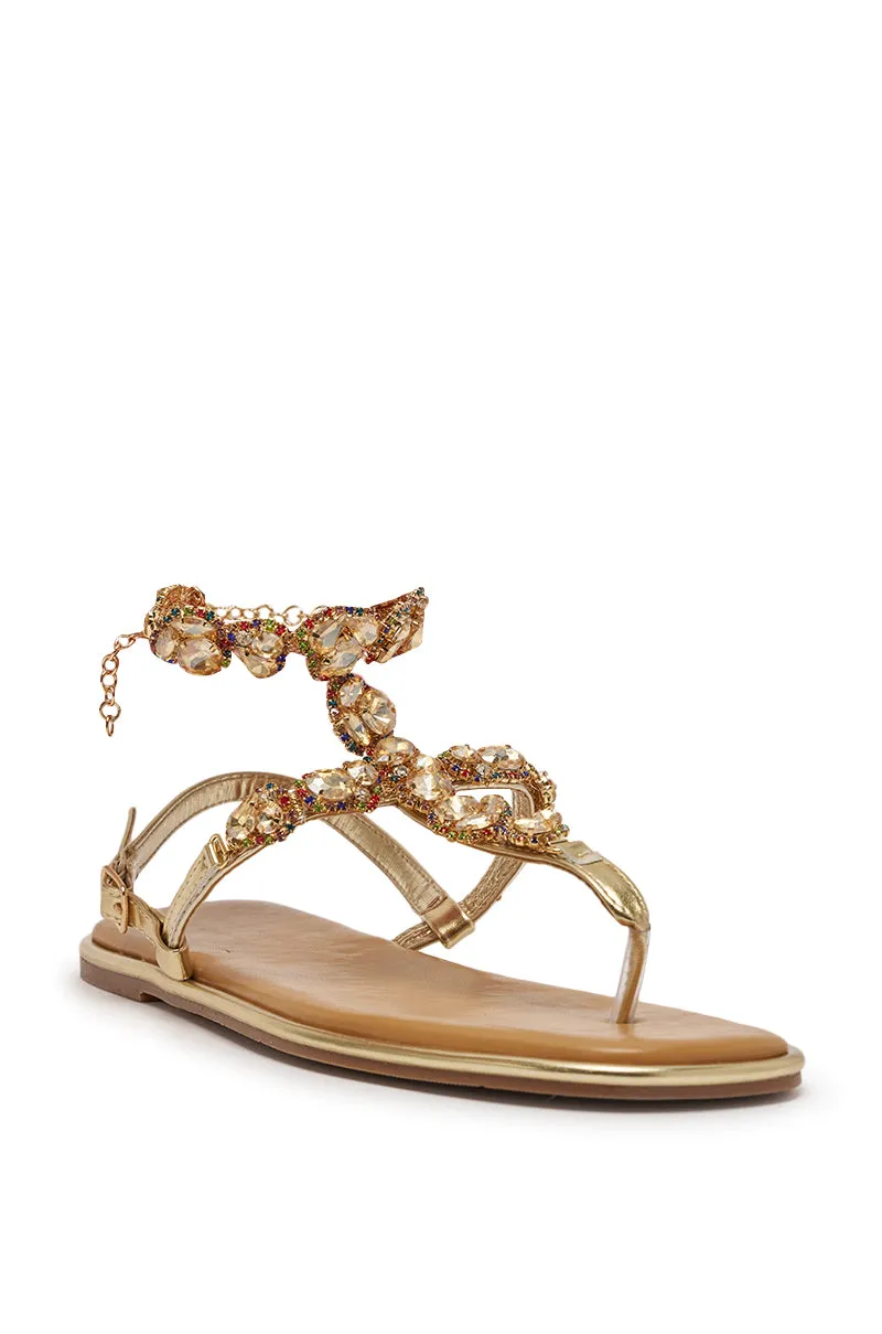 AZALEA WANG LOSKI GOLD METALLIC RHINESTONE EMBELLISHED FLAT STRAP SANDAL sold by AKIRA product image thumbnail 4