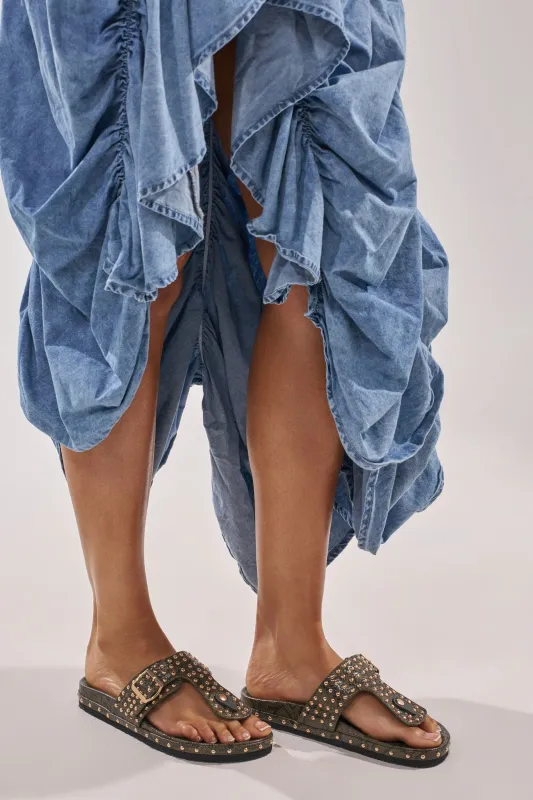 AZALEA WANG DAISY CHAIN GREEN SNAKE STUDDED FLAT SANDAL made by AKIRA