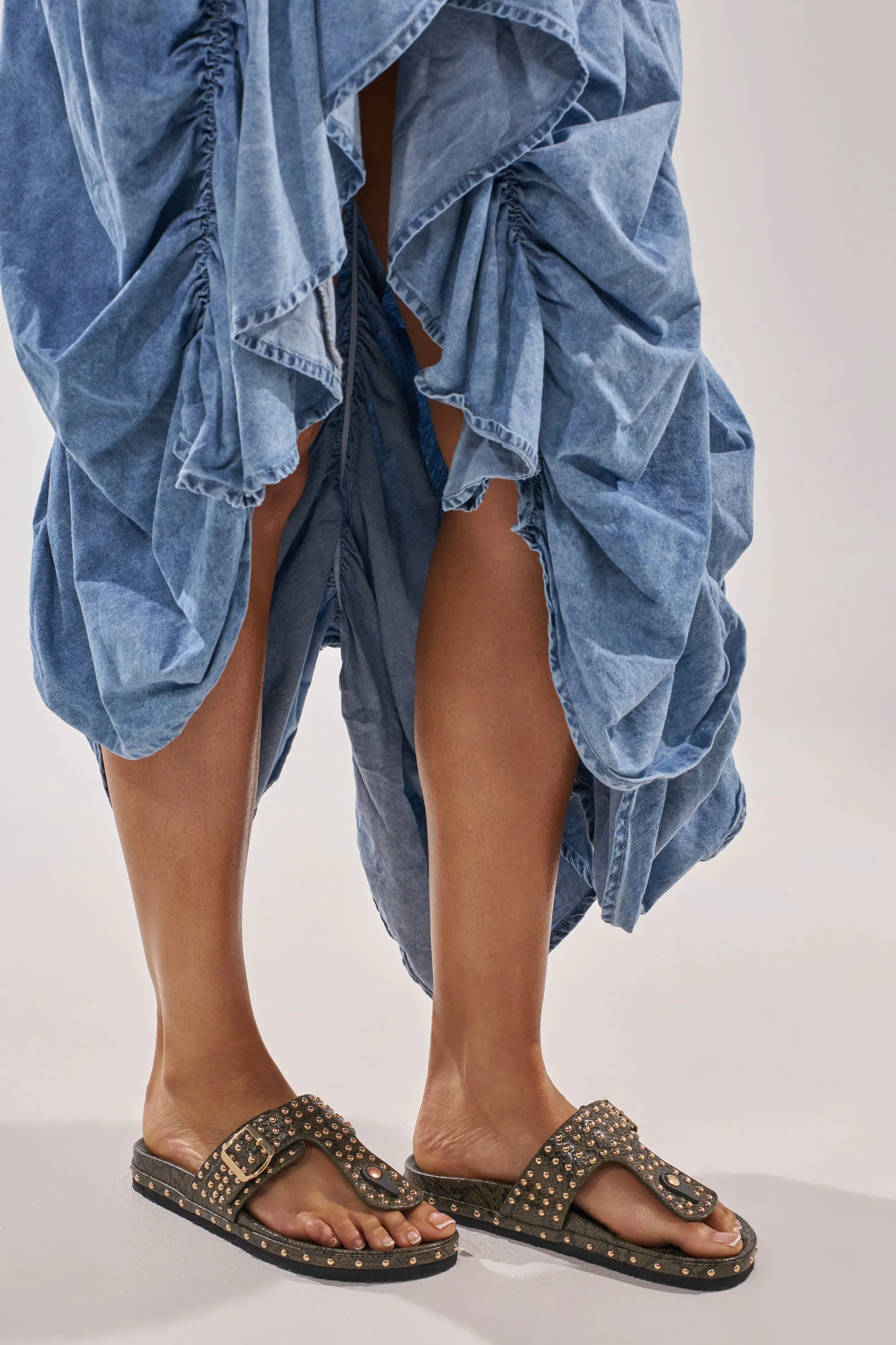 AZALEA WANG DAISY CHAIN GREEN SNAKE STUDDED FLAT SANDAL sold by AKIRA