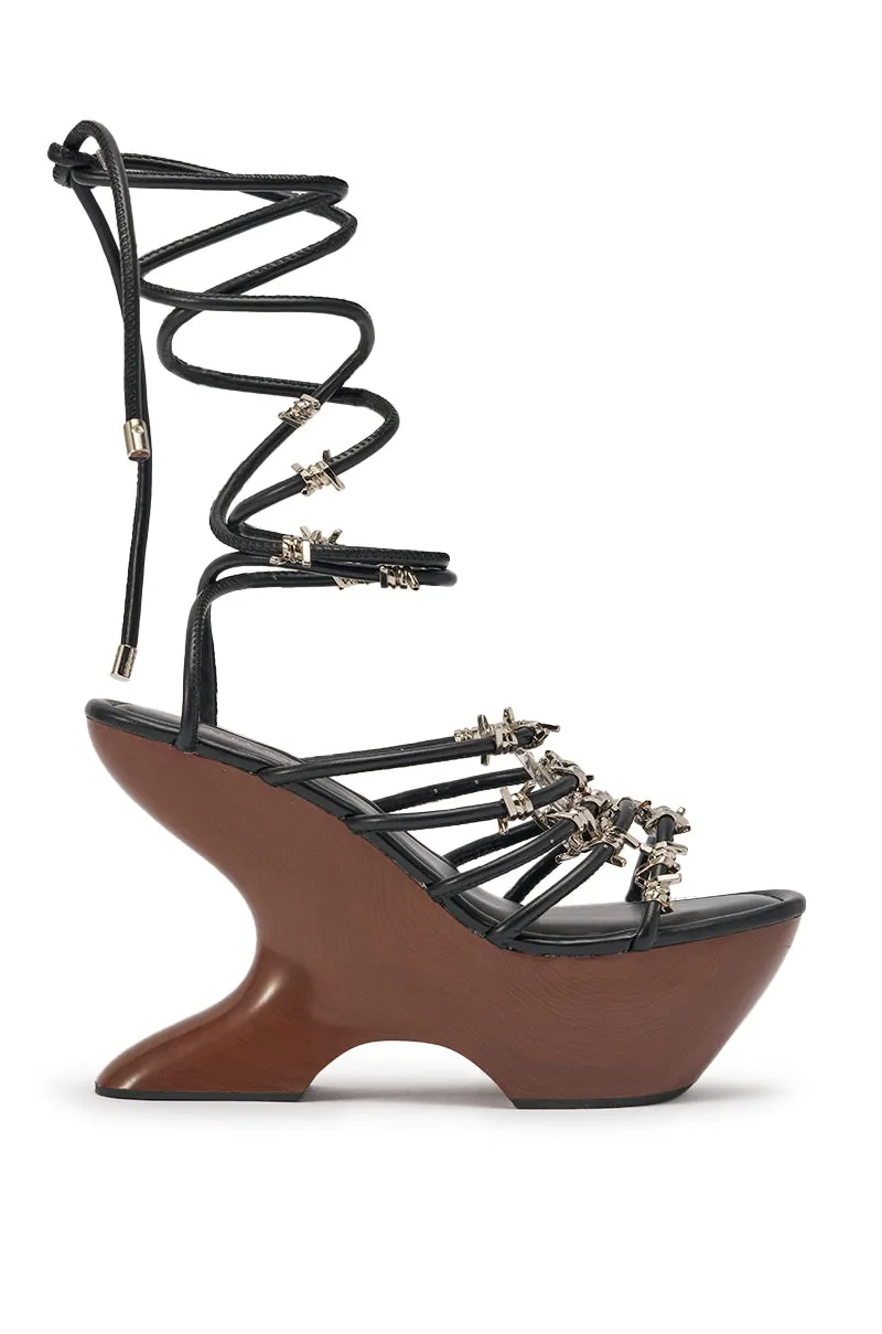 AKIRA GOLD BARRICADE BLACK SILVER HARDWARE NOVELTY WEDGE SANDAL sold by AKIRA product image thumbnail 4