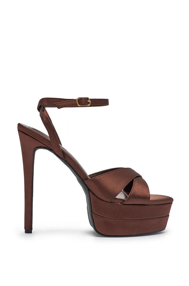 AZALEA WANG HALLADAY CHOCOLATE SATIN PLATFORM STILETTO SANDAL sold by AKIRA product image thumbnail 5