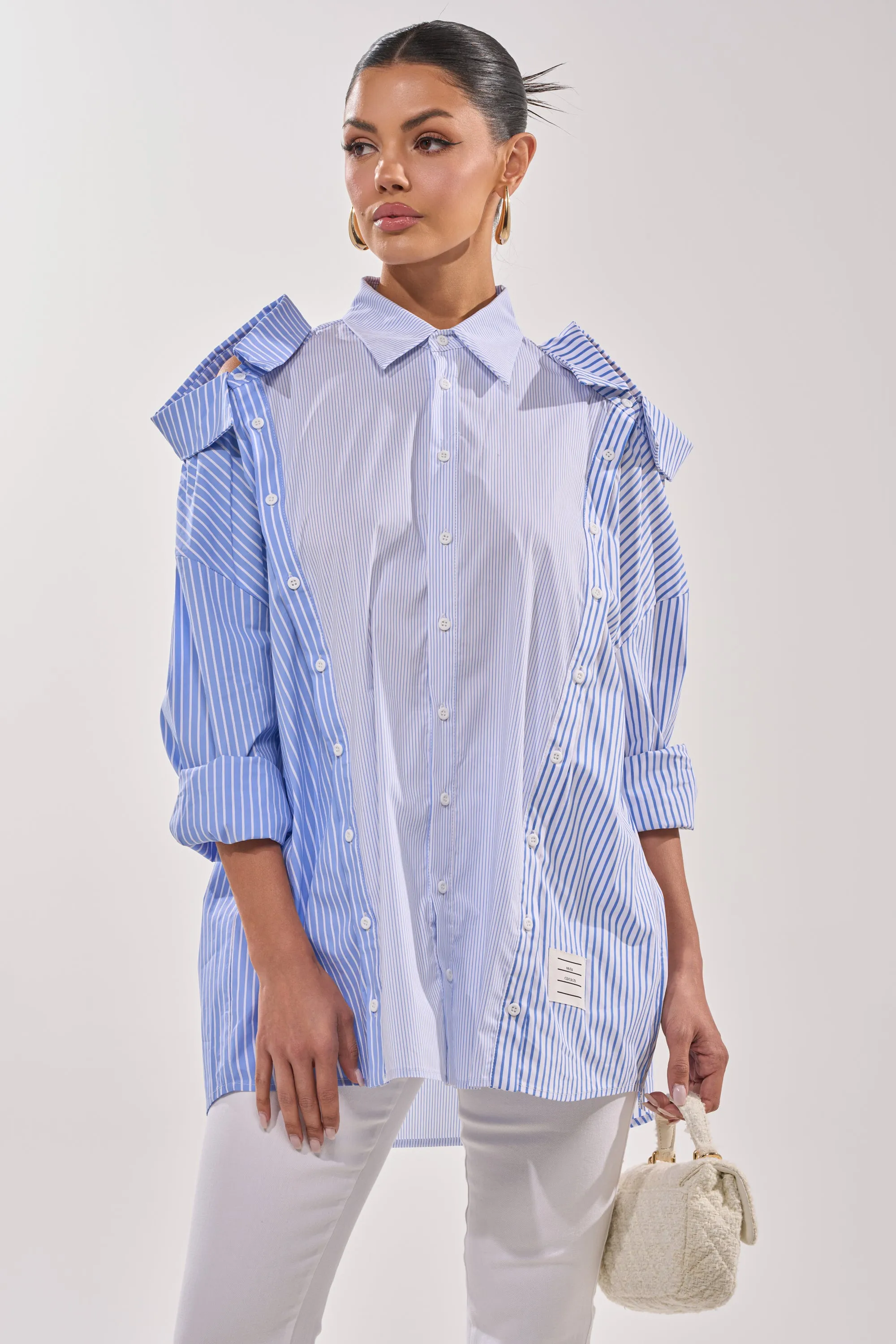 ALL OVER THE PLACE BLUE STRIPED BUTTON DOWN sold by AKIRA product image thumbnail 5