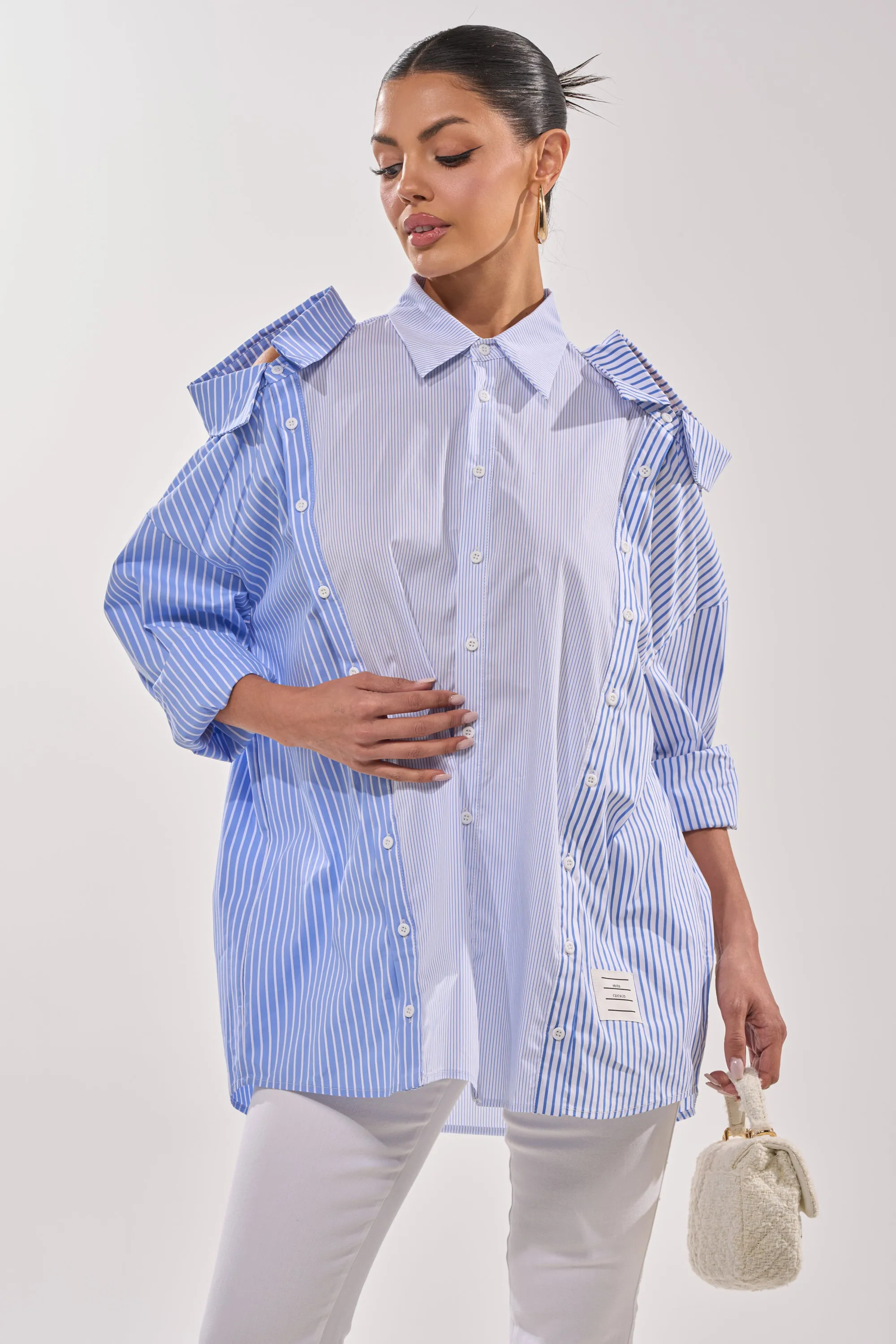 ALL OVER THE PLACE BLUE STRIPED BUTTON DOWN sold by AKIRA product image thumbnail 2