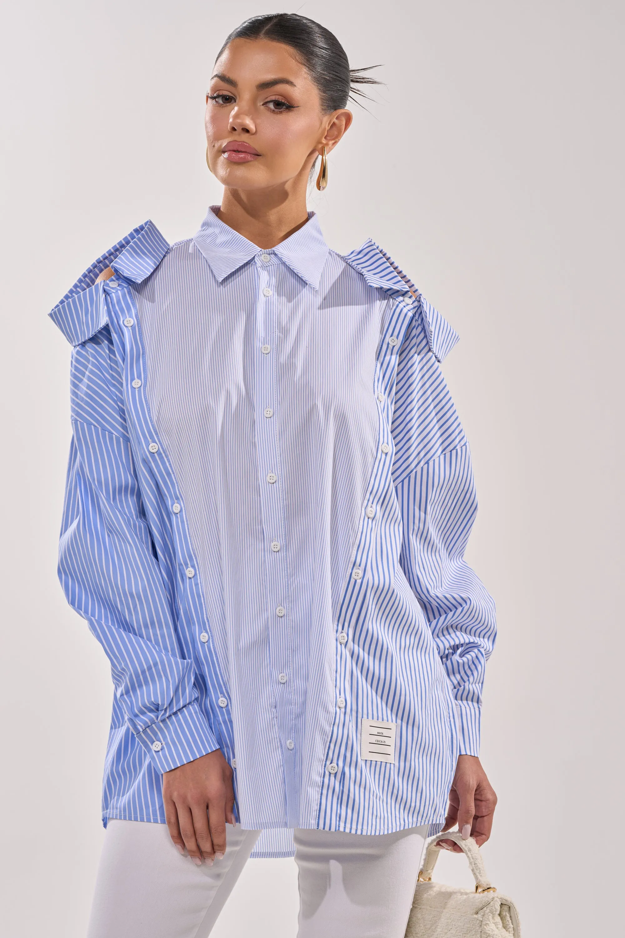 ALL OVER THE PLACE BLUE STRIPED BUTTON DOWN sold by AKIRA product image thumbnail 4
