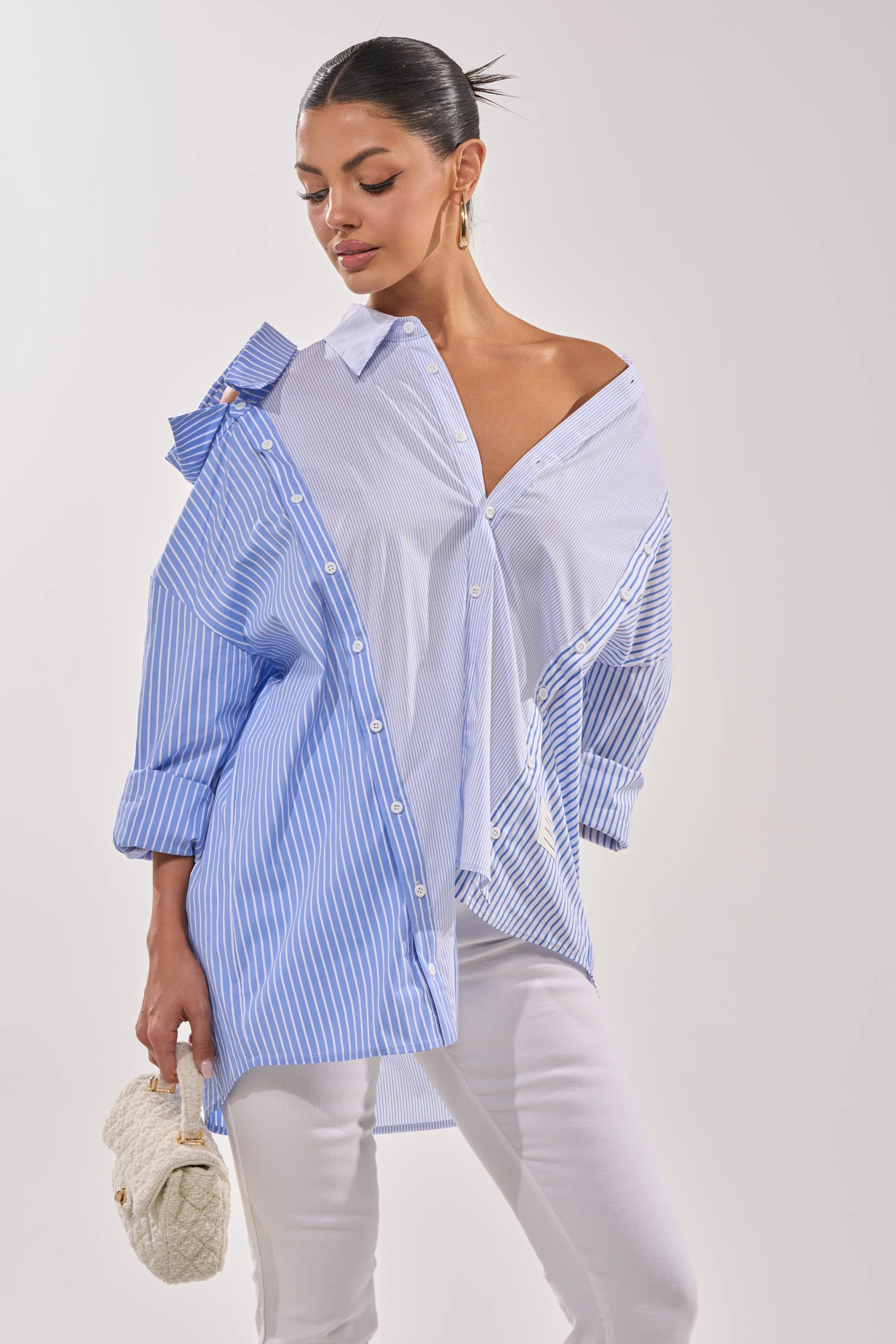ALL OVER THE PLACE BLUE STRIPED BUTTON DOWN sold by AKIRA product image thumbnail 3