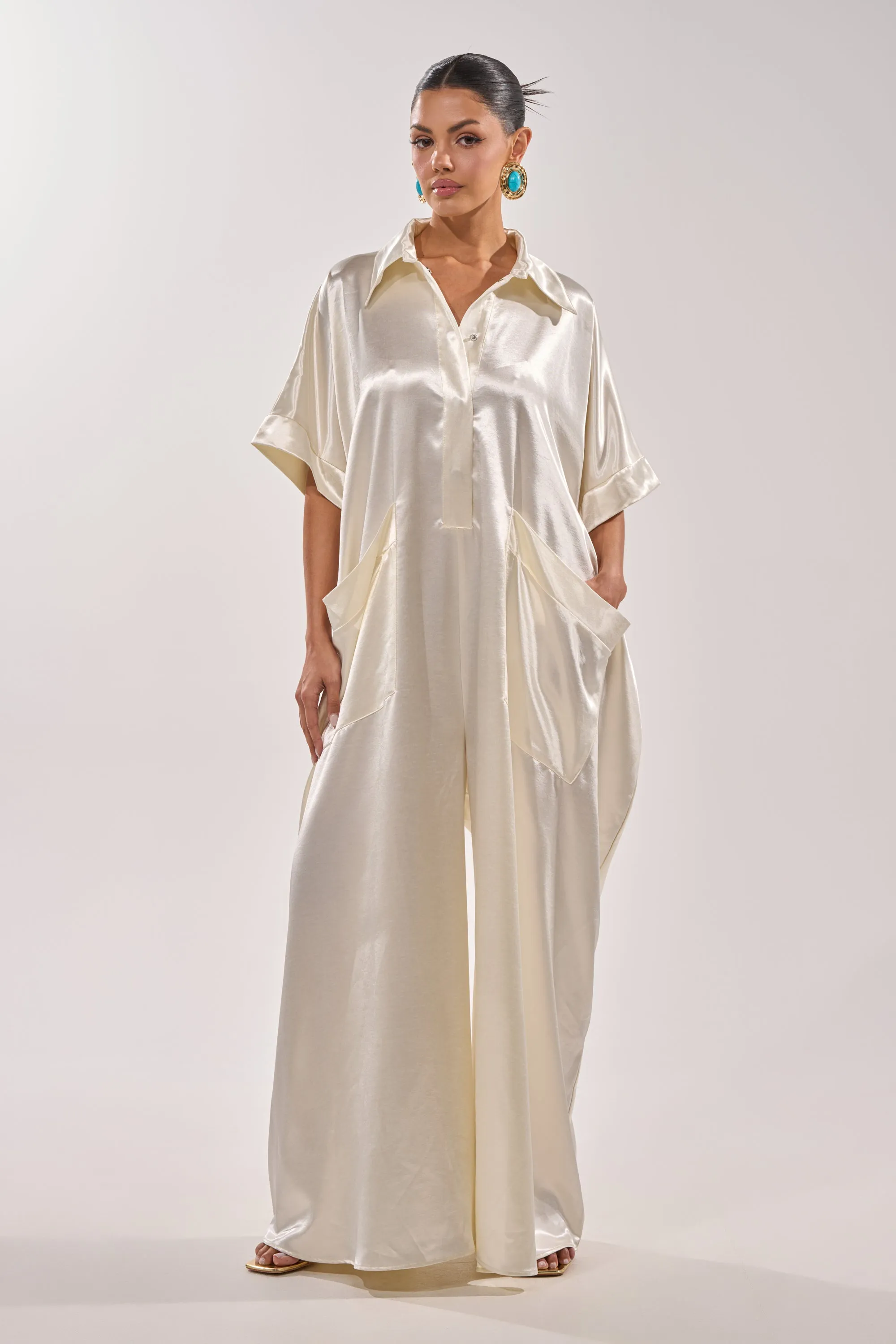 SHE'S RICH OVERSIZED JUMPSUIT IN LUXE CREAM sold by AKIRA product image thumbnail 4