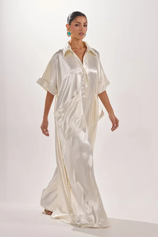 SHE'S RICH OVERSIZED JUMPSUIT IN LUXE CREAM made by AKIRA