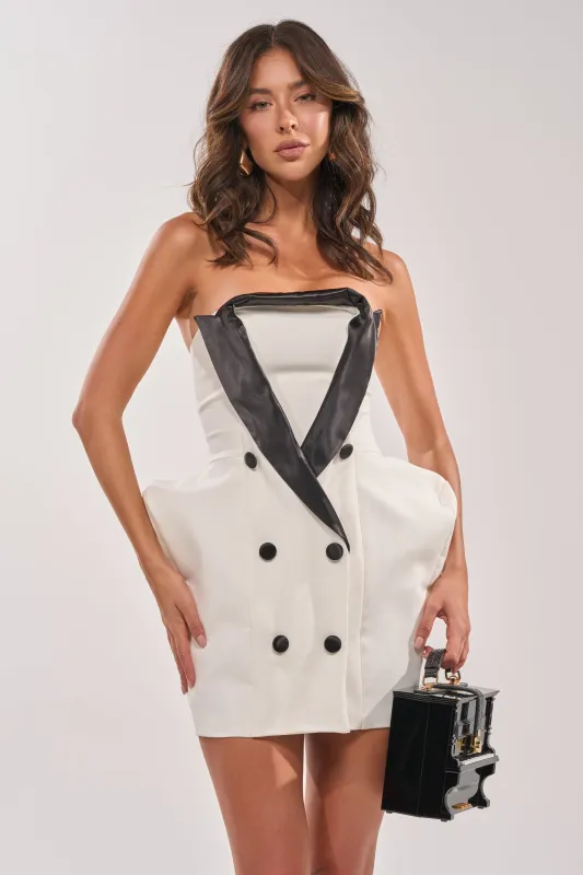 THE MAIN EVENT SUITING MINI DRESS IN WHITE made by AKIRA