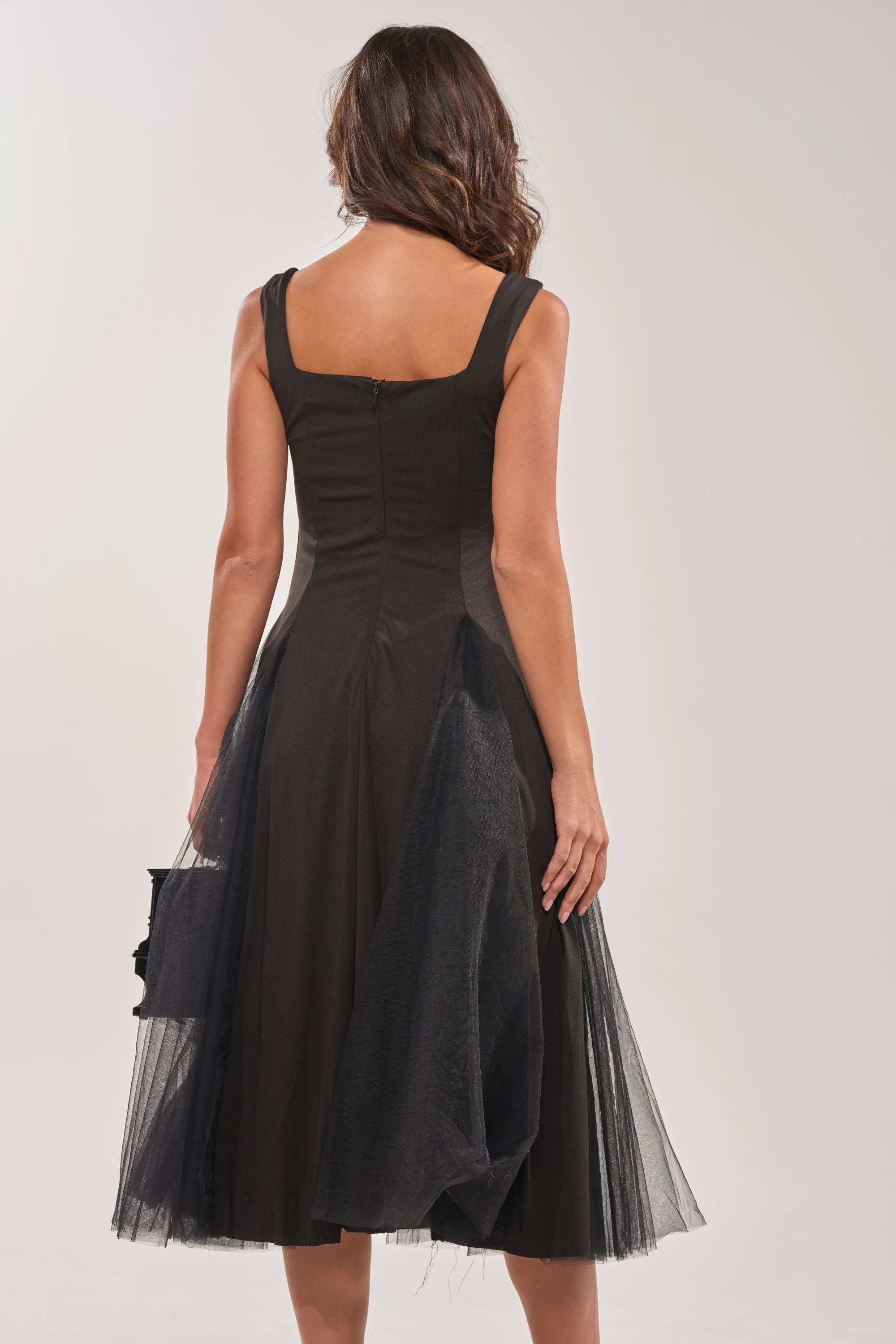 KNOW YOUR WORTH TULLE MIDI DRESS IN BLACK sold by AKIRA product image thumbnail 5