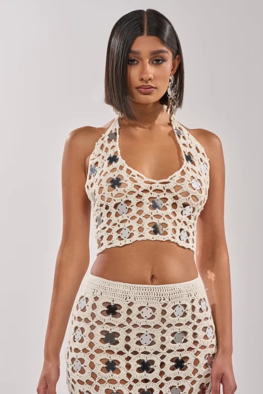 LETS GO TO THE RESORT CROCHET HALTER NECK made by AKIRA