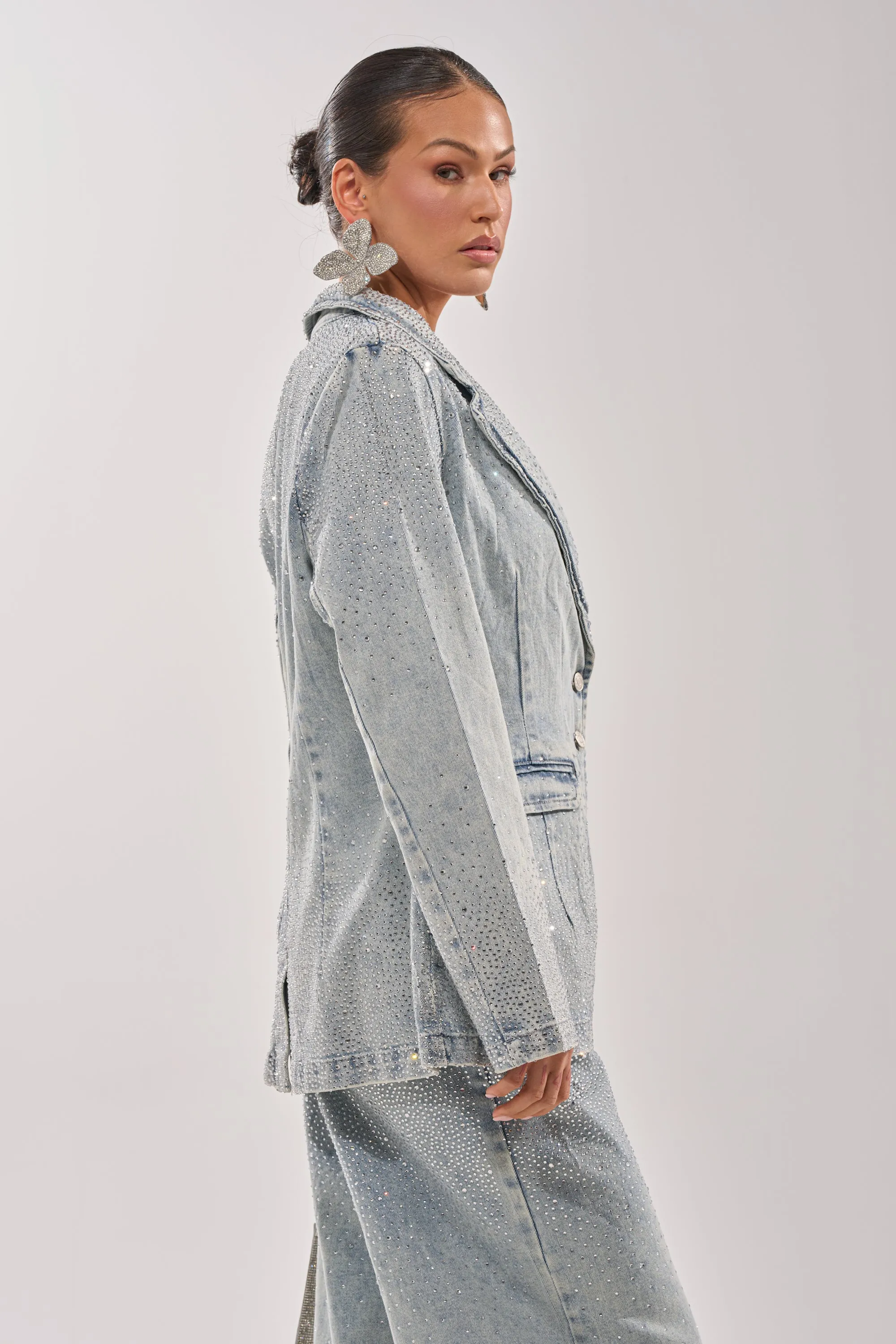 LIGHTS OUT RHINESTONE DENIM BLAZER sold by AKIRA product image thumbnail 4
