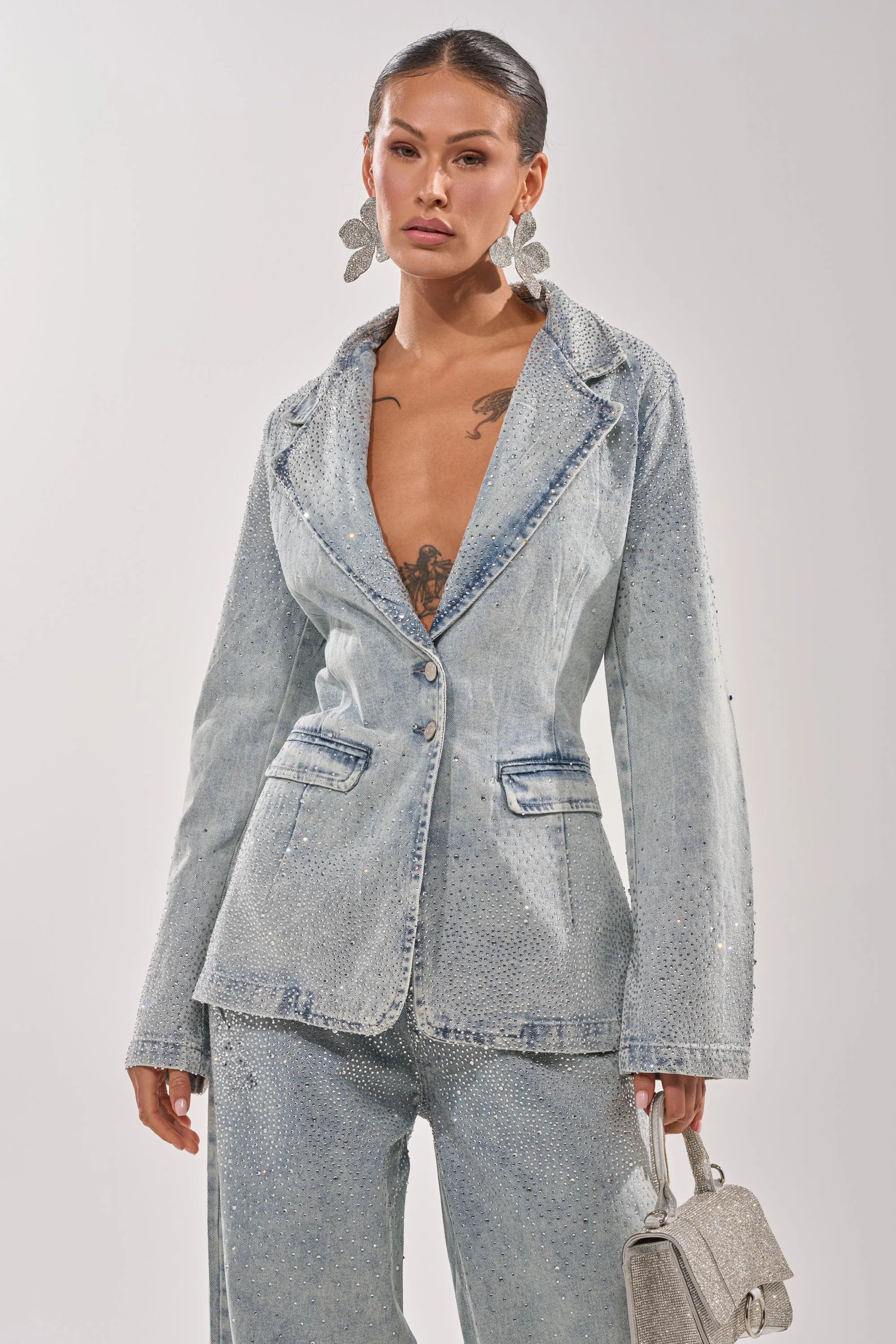 LIGHTS OUT RHINESTONE DENIM BLAZER sold by AKIRA product image thumbnail 3
