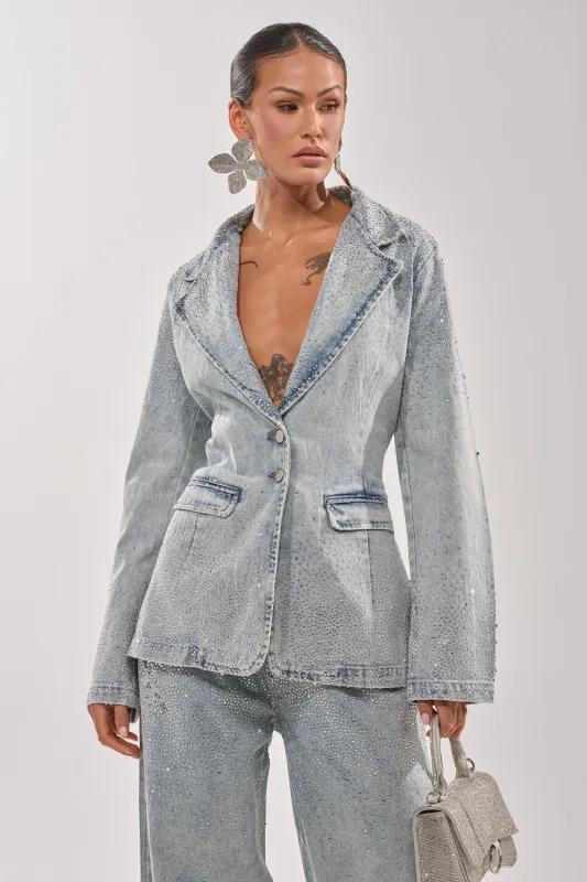LIGHTS OUT RHINESTONE DENIM BLAZER sold by AKIRA