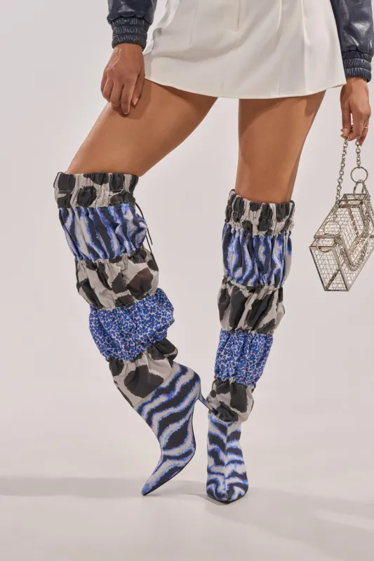 AKIRA GOLD ELODIE BLUE MULTI PATCHWORK BOOT made by AKIRA