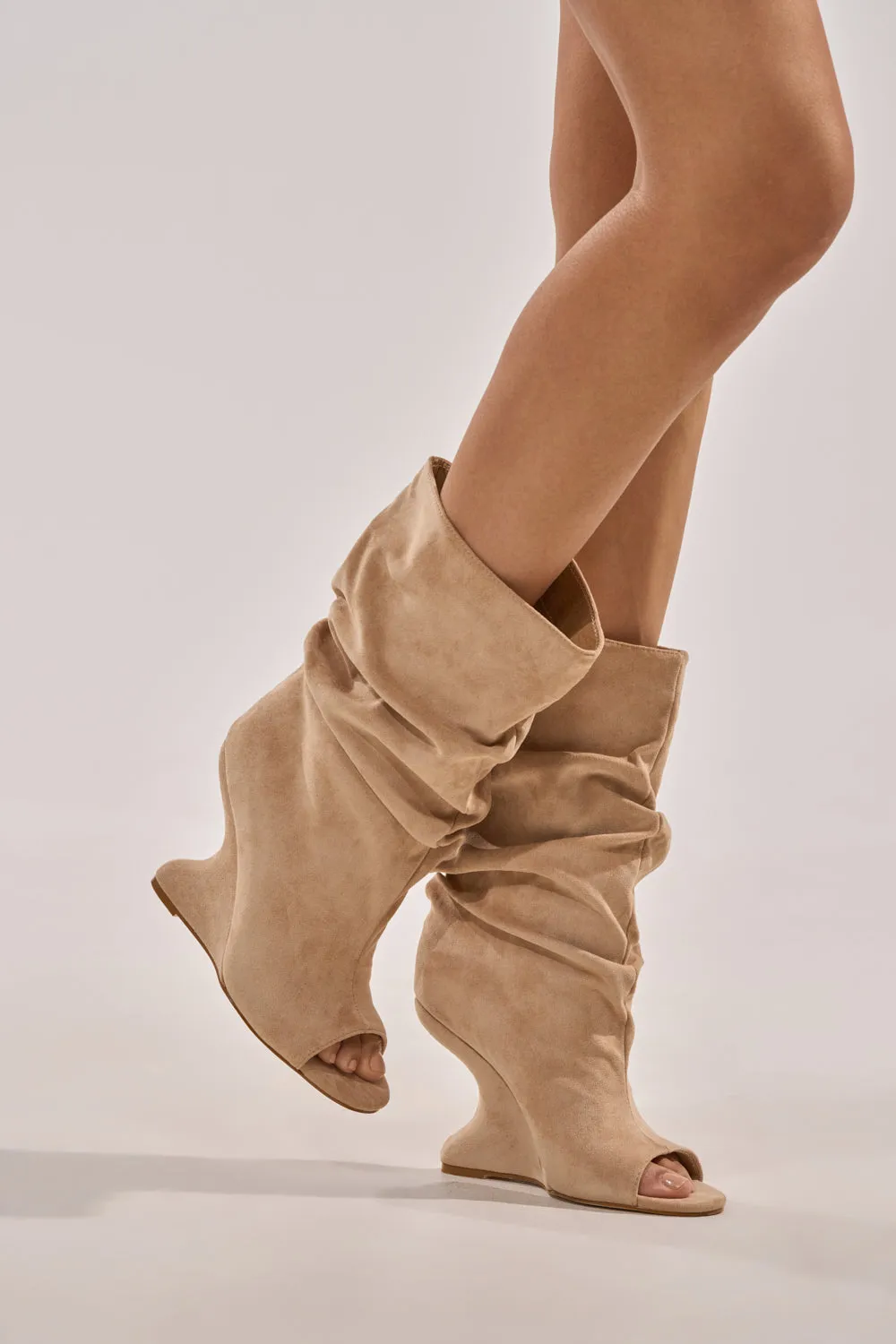 AZALEA WANG MARIN NUDE FAUX SUEDE WEDGE BOOTIE sold by AKIRA