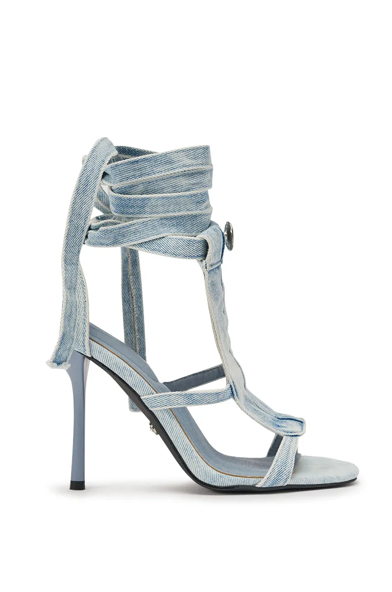 AKIRA GOLD NORMA JEAN DENIM STRAPPY STILETTO SANDAL sold by AKIRA product image thumbnail 4
