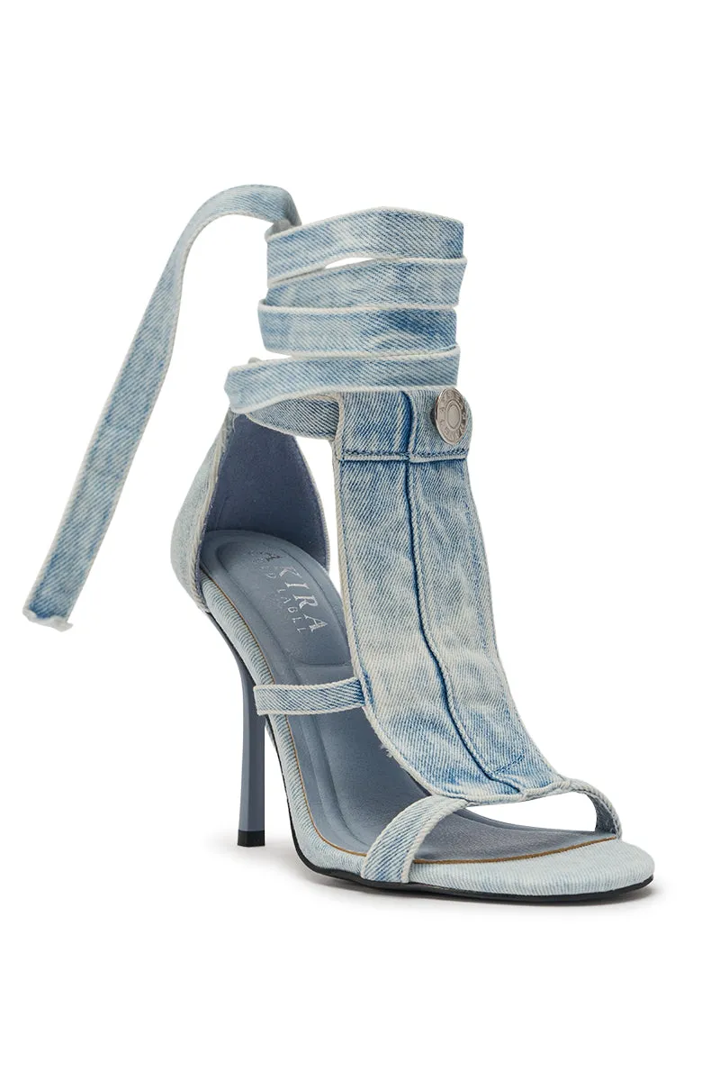 AKIRA GOLD NORMA JEAN DENIM STRAPPY STILETTO SANDAL sold by AKIRA product image thumbnail 5