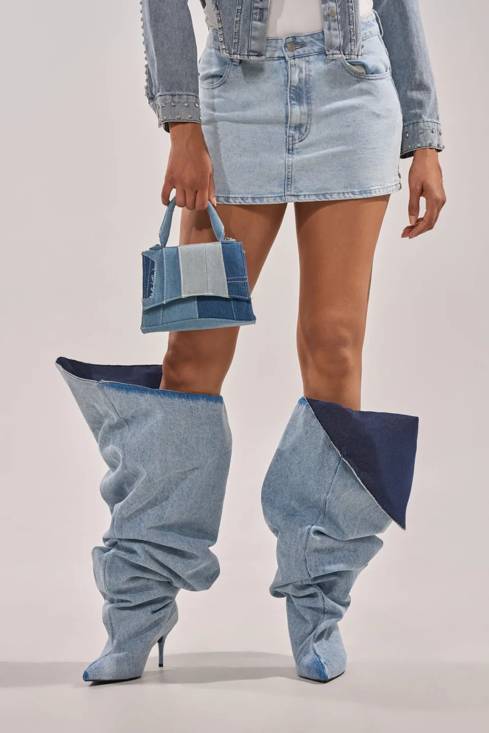 AKIRA GOLD JANELISSE DENIM STILETTO BOOT sold by AKIRA product image thumbnail 3