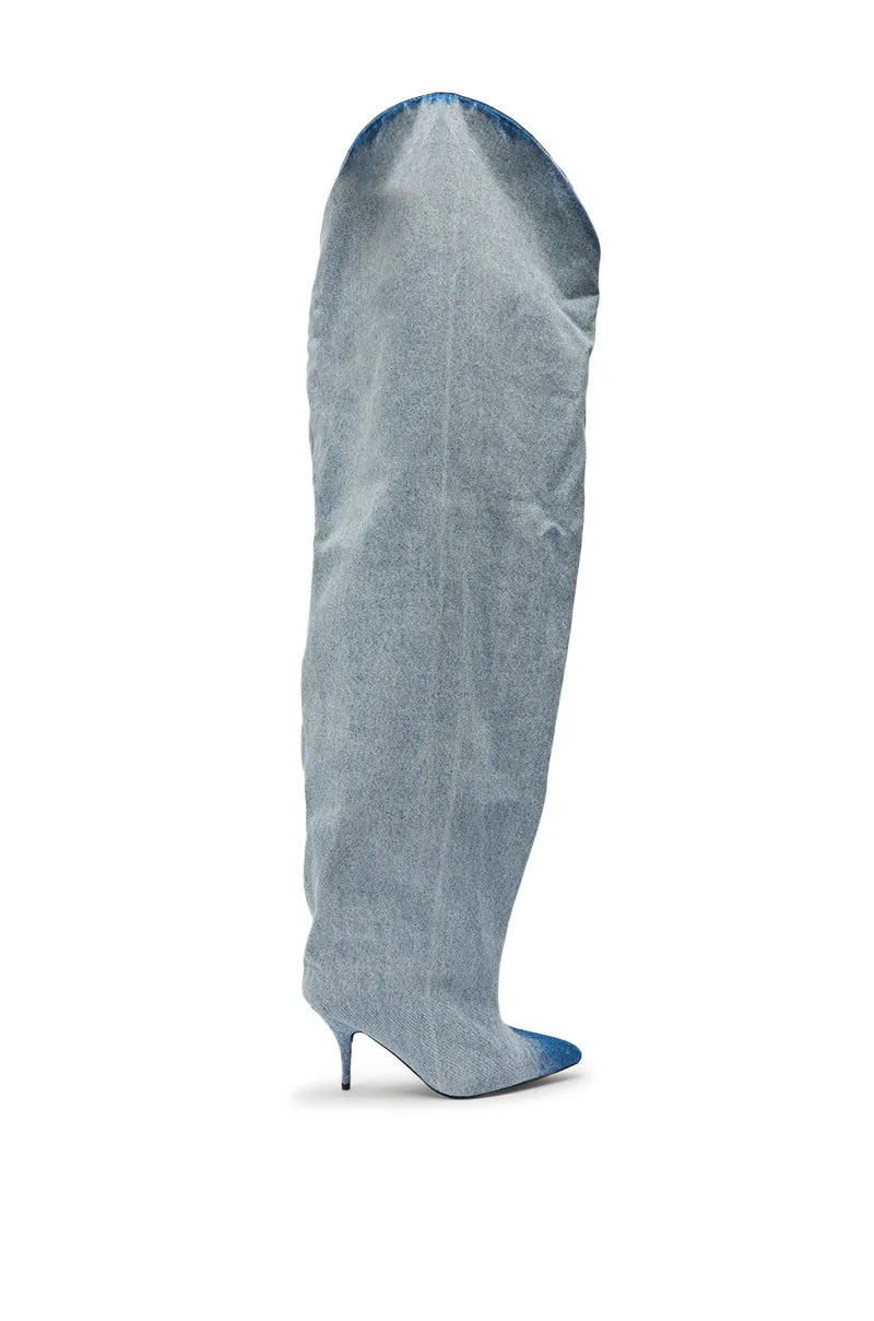 AKIRA GOLD JANELISSE DENIM STILETTO BOOT sold by AKIRA product image thumbnail 4