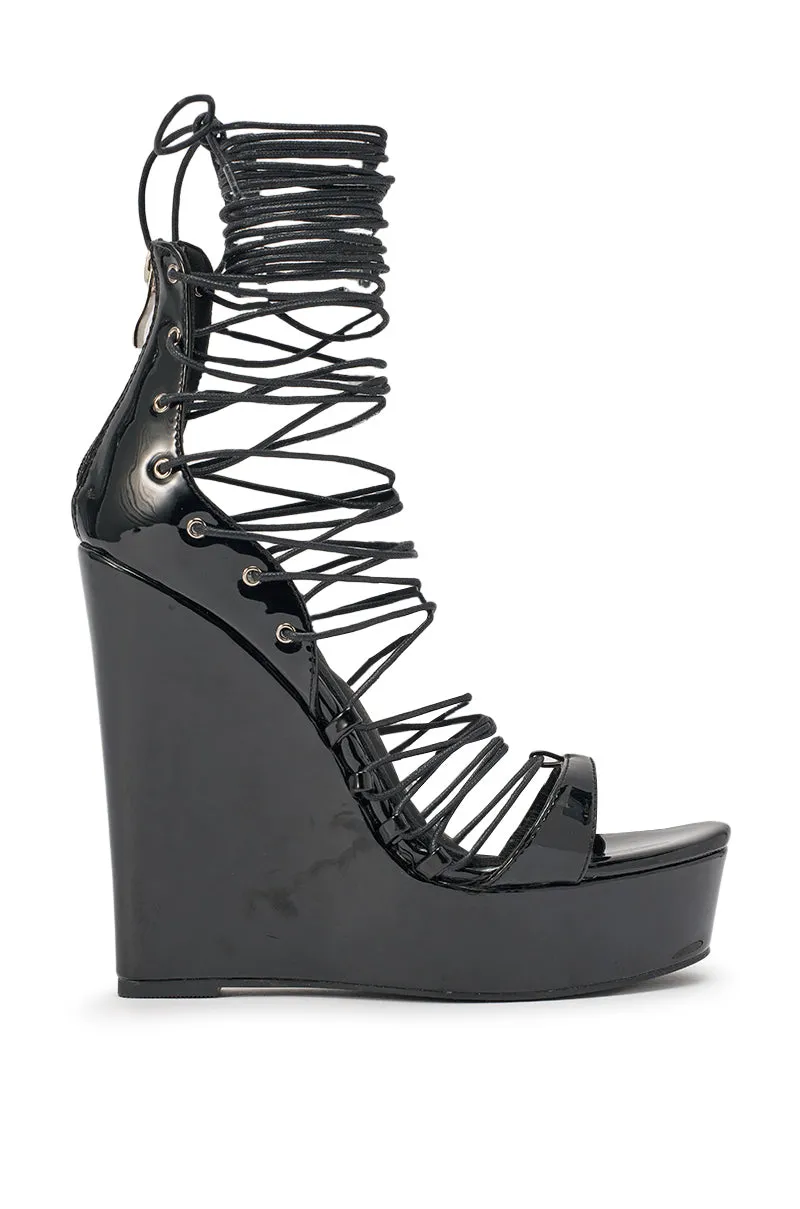 AKIRA GOLD TAVI BLACK SWEDGE SANDAL WITH LACE UP sold by AKIRA product image thumbnail 4