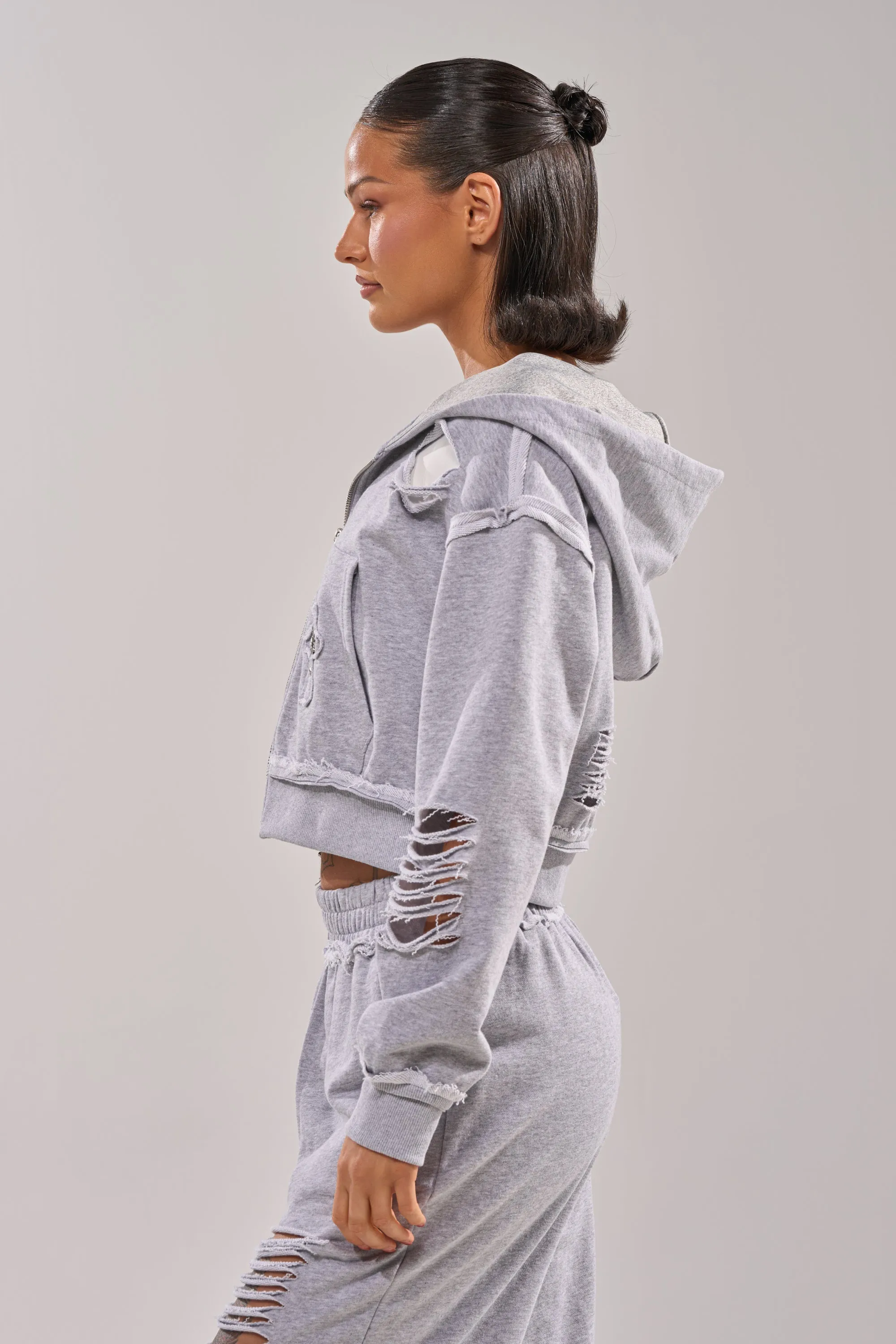 CROSSED OUT DISTRESSED ZIP UP SWEATSHIRT sold by AKIRA product image thumbnail 4