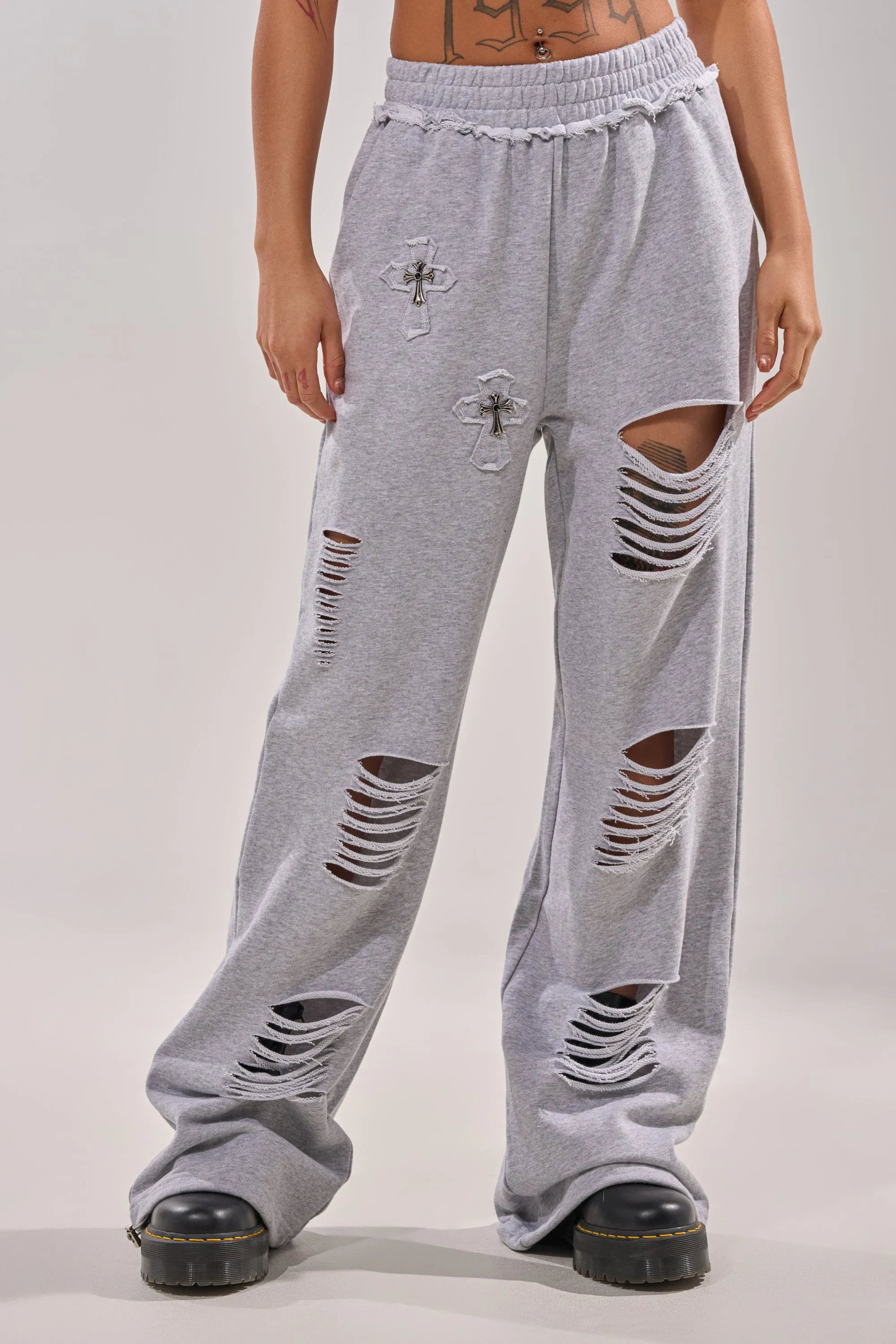 CROSSED OUT DISTRESSED WIDE LEG JOGGER sold by AKIRA product image thumbnail 2