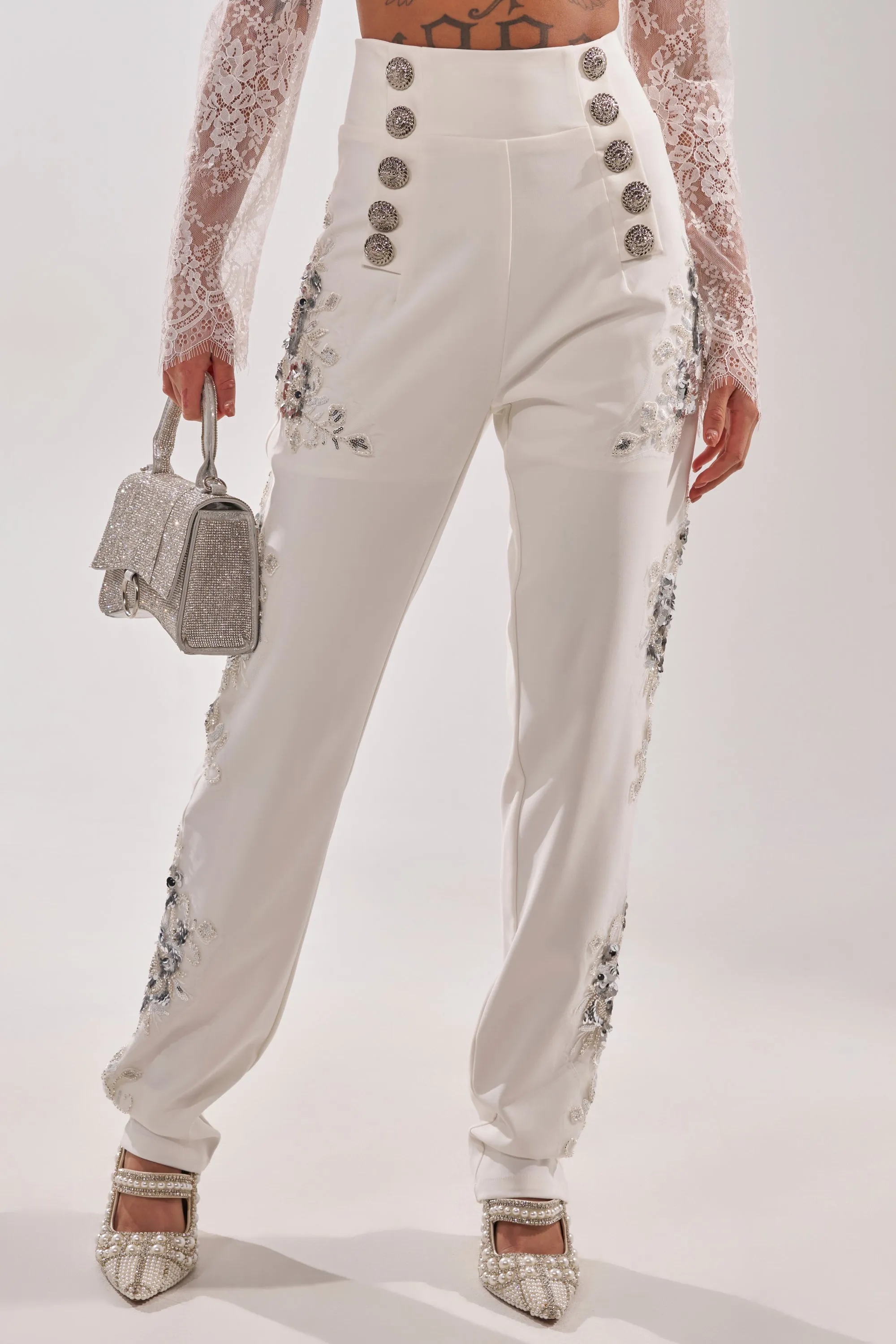 VENETIAN EMBELLISHED TROUSER sold by AKIRA