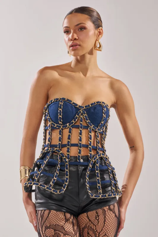 DOWN SOUTH CHAIN DETAIL BUSTIER TOP made by AKIRA