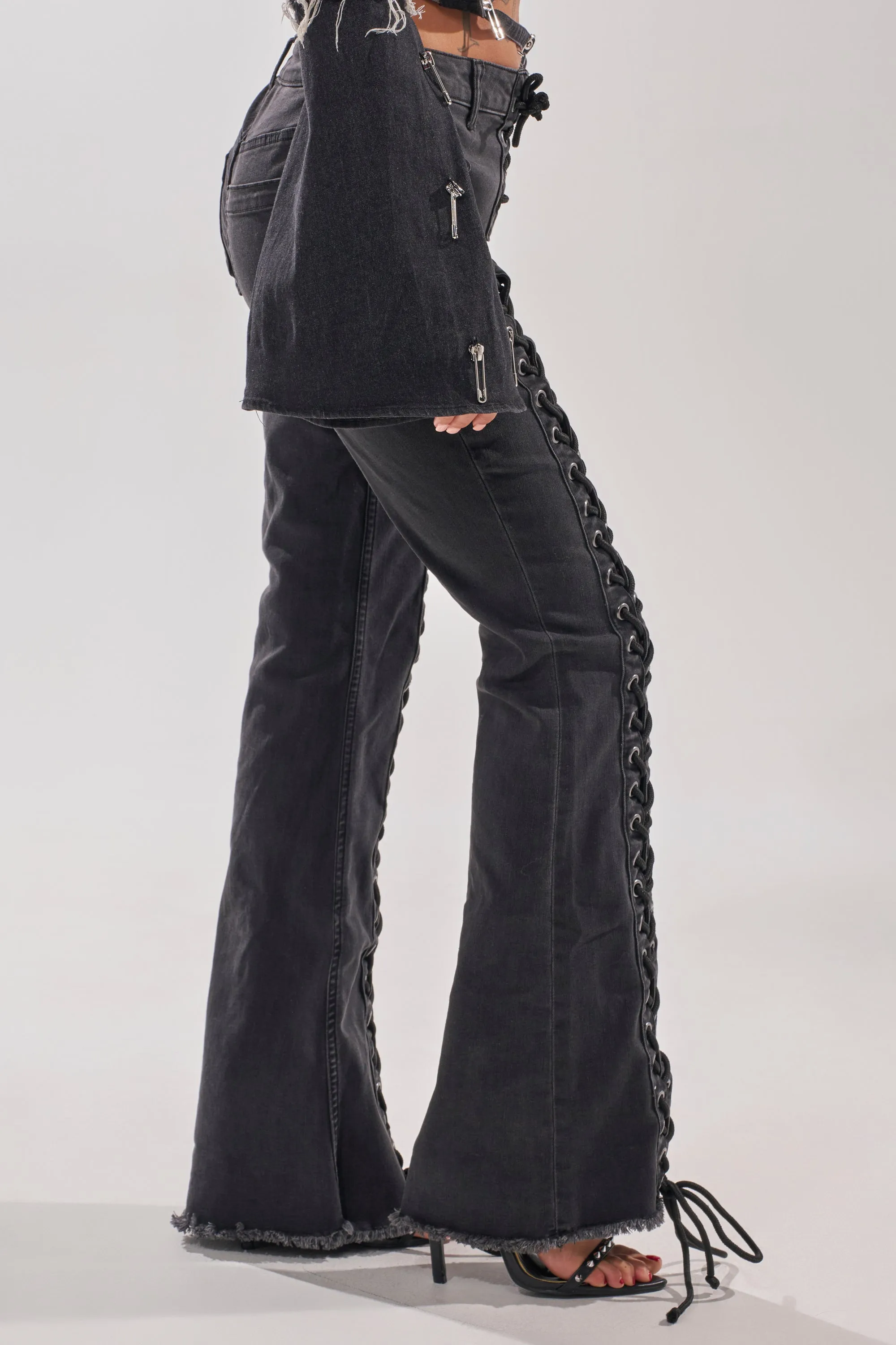 HOTTY LACE UP FLARE DENIM sold by AKIRA product image thumbnail 3