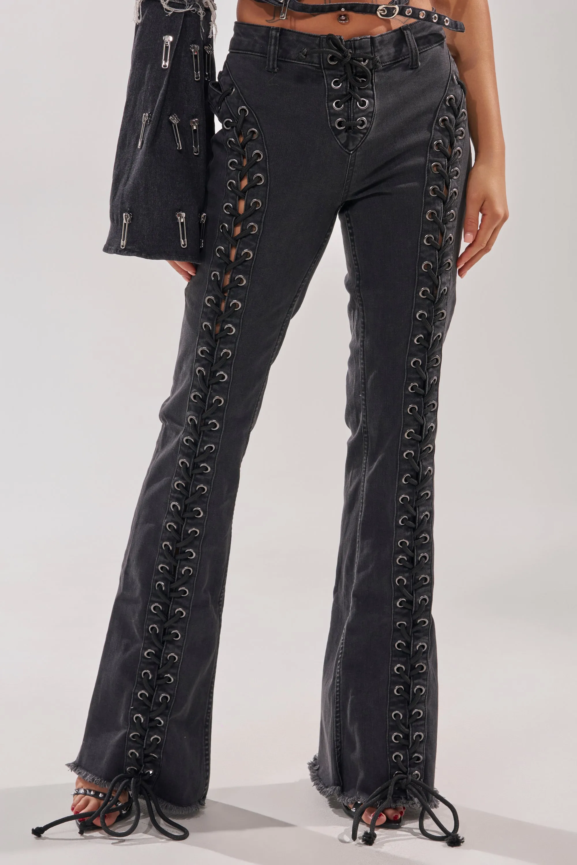 HOTTY LACE UP FLARE DENIM sold by AKIRA product image thumbnail 2