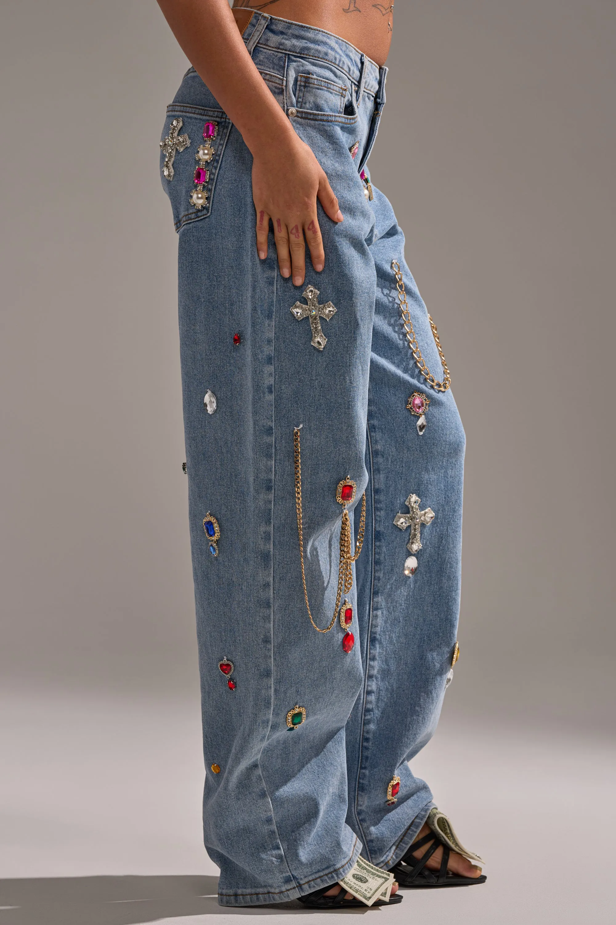 FEELING THE DIFFERENCE EMBELLISHED RELAXED DENIM sold by AKIRA product image thumbnail 3