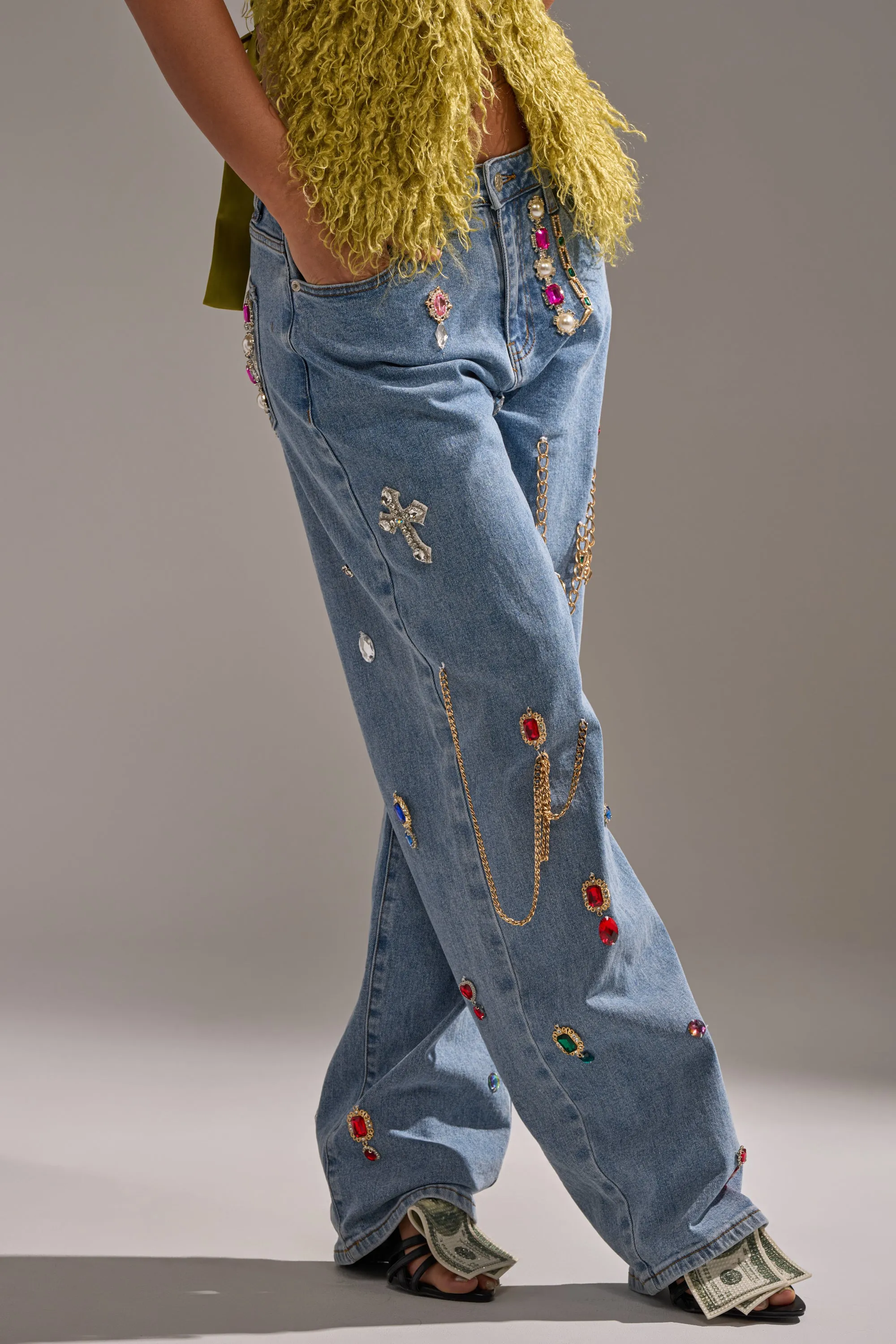 FEELING THE DIFFERENCE EMBELLISHED RELAXED DENIM sold by AKIRA product image thumbnail 2