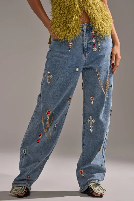 FEELING THE DIFFERENCE EMBELLISHED RELAXED DENIM sold by AKIRA