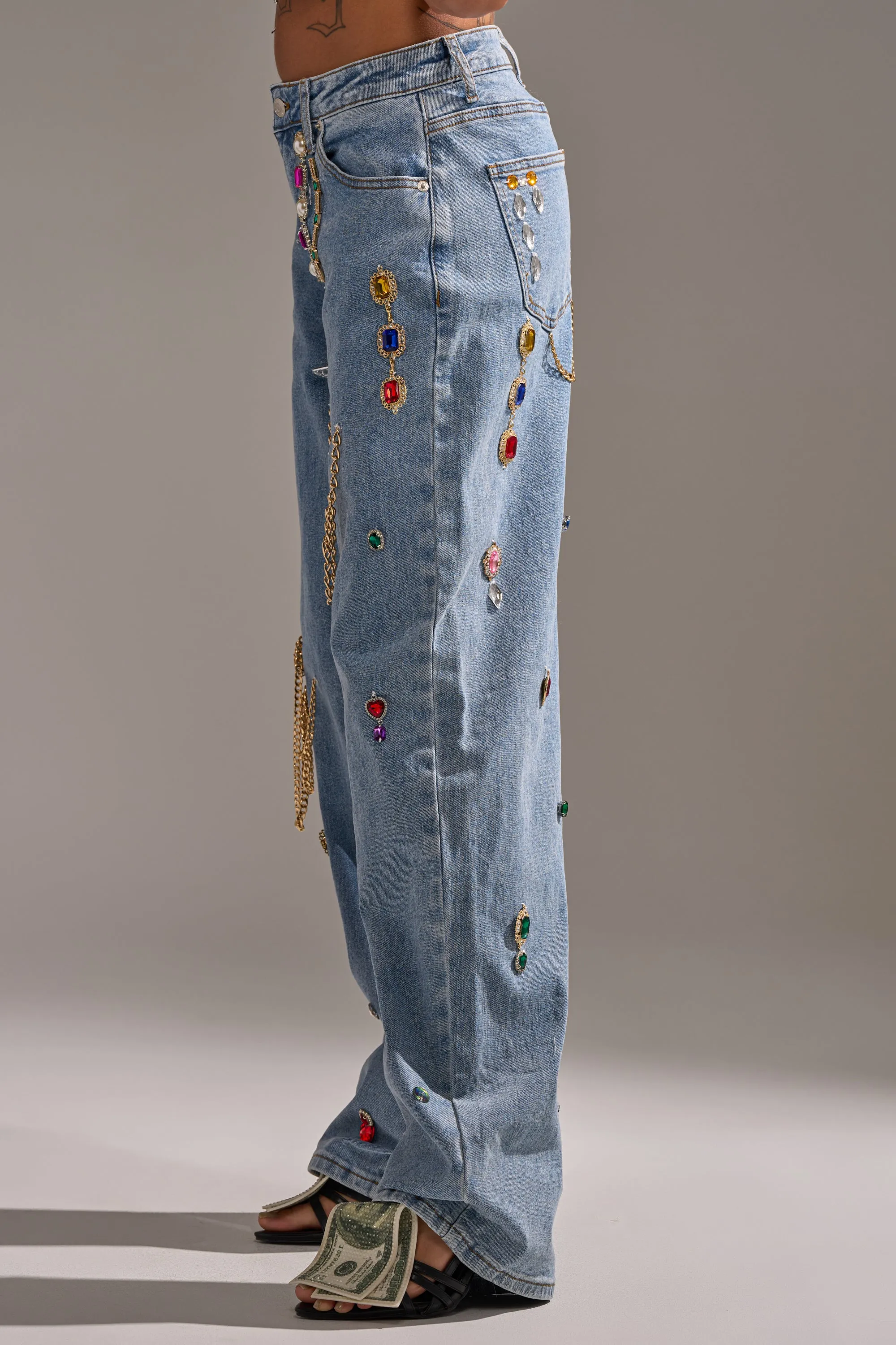 FEELING THE DIFFERENCE EMBELLISHED RELAXED DENIM sold by AKIRA product image thumbnail 4