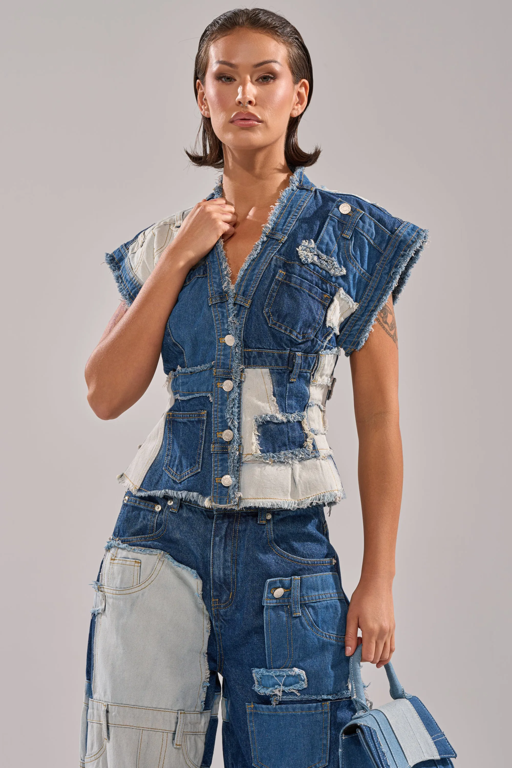 TOO MUCH GOING ON DENIM BUTTON DOWN sold by AKIRA product image thumbnail 2
