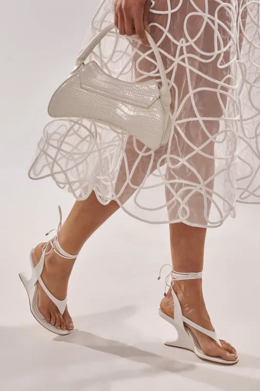 AZALEA WANG TAMSIN WHITE CROC NOVELTY WEDGE STRAP SANDAL sold by AKIRA