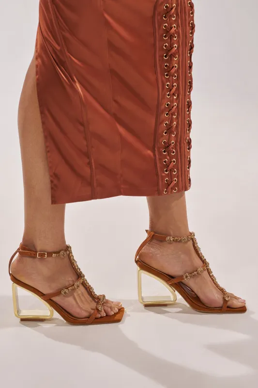 AZALEA WANG SCHANTELLE TAN EMBELLISHED UPPER WEDGE SANDAL sold by AKIRA