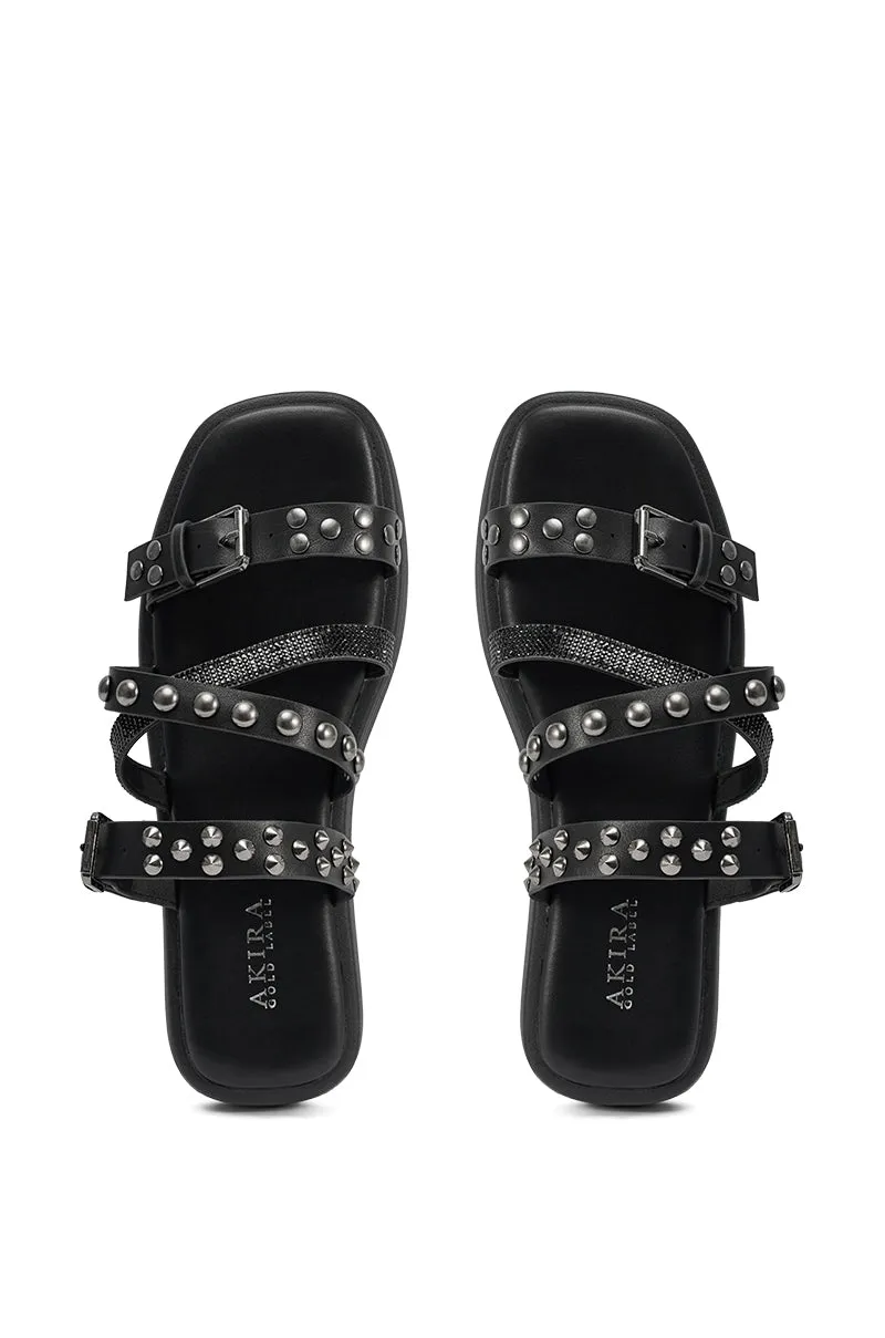 AKIRA GOLD MANNING BLACK HARDWARE EMBELLISHED FLAT SANDAL sold by AKIRA product image thumbnail 3