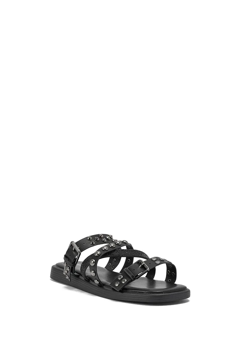 AKIRA GOLD MANNING BLACK HARDWARE EMBELLISHED FLAT SANDAL sold by AKIRA product image thumbnail 5