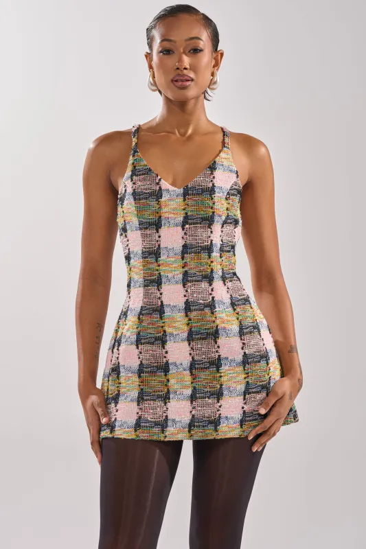 MAIN SQUEEZE TWEED MINI DRESS made by AKIRA