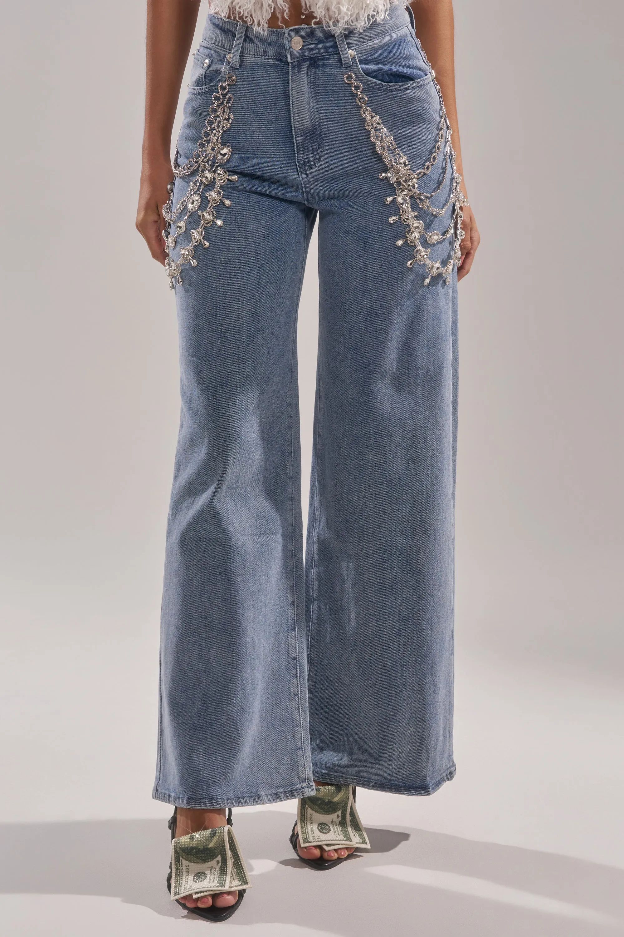 DIAMOND LOVER RELAXED DENIM WITH RHINESTONE sold by AKIRA