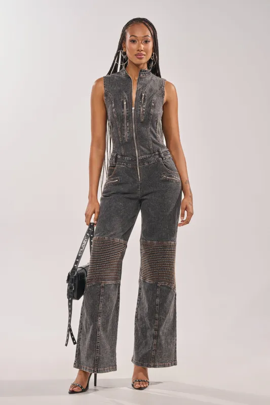 CAMILLA SLEEVELESS DENIM JUMPSUIT made by AKIRA