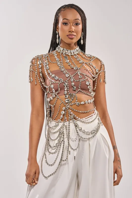 REGAL RHINESTONE CHAIN TOP made by AKIRA