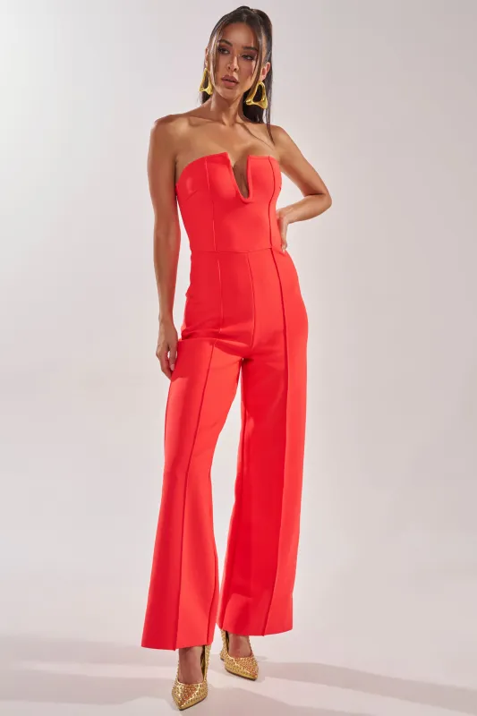 BOSS LADY JUMPSUIT IN RED made by AKIRA