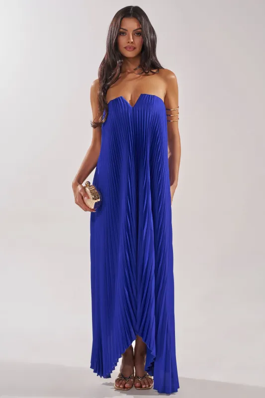 EMERALD DREAM SLEEVELESS MAXI DRESS IN BLUE made by AKIRA